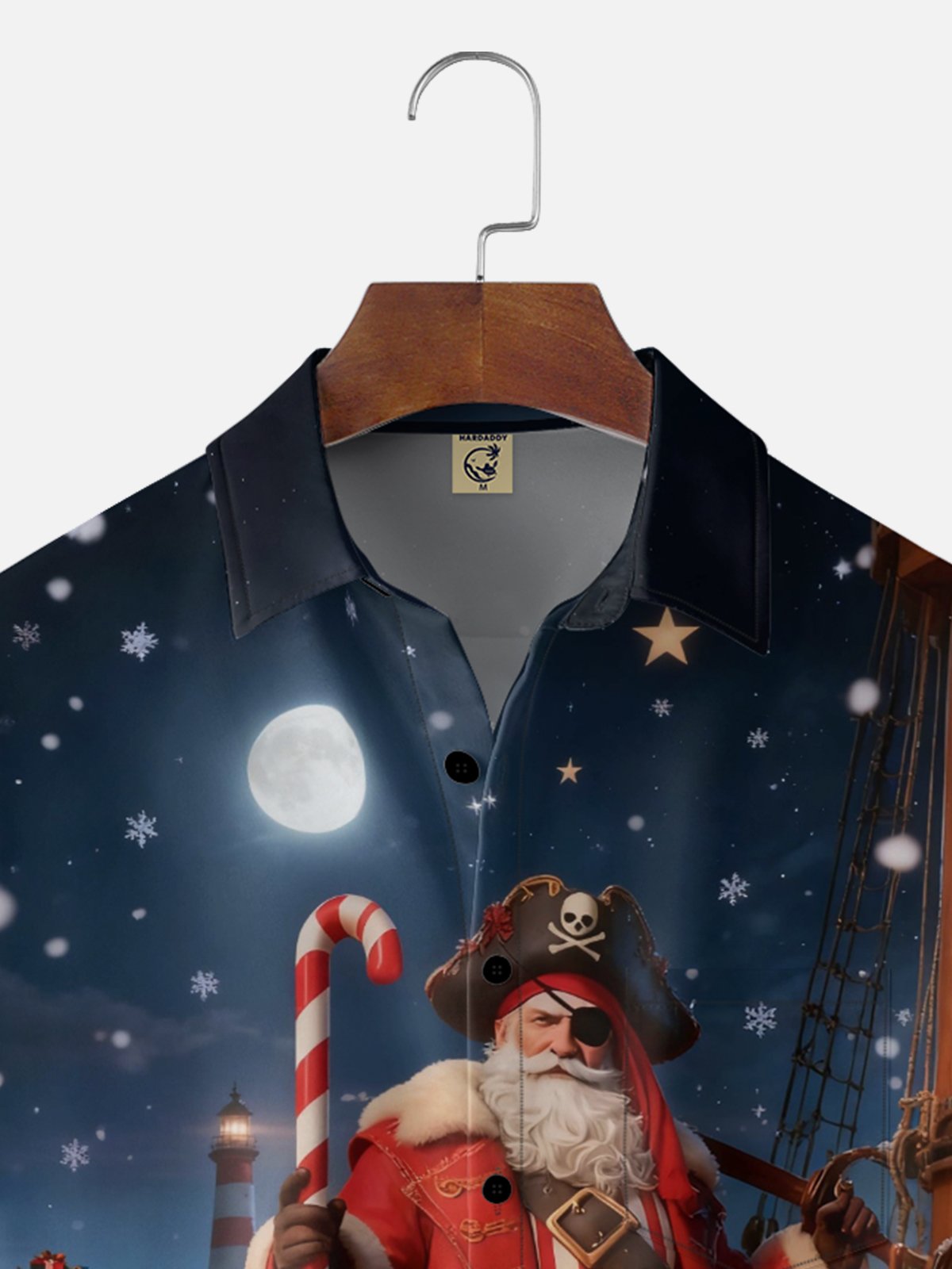 Moisture-wicking Christmas Santa Pirate Ship Chest Pocket Casual Shirt