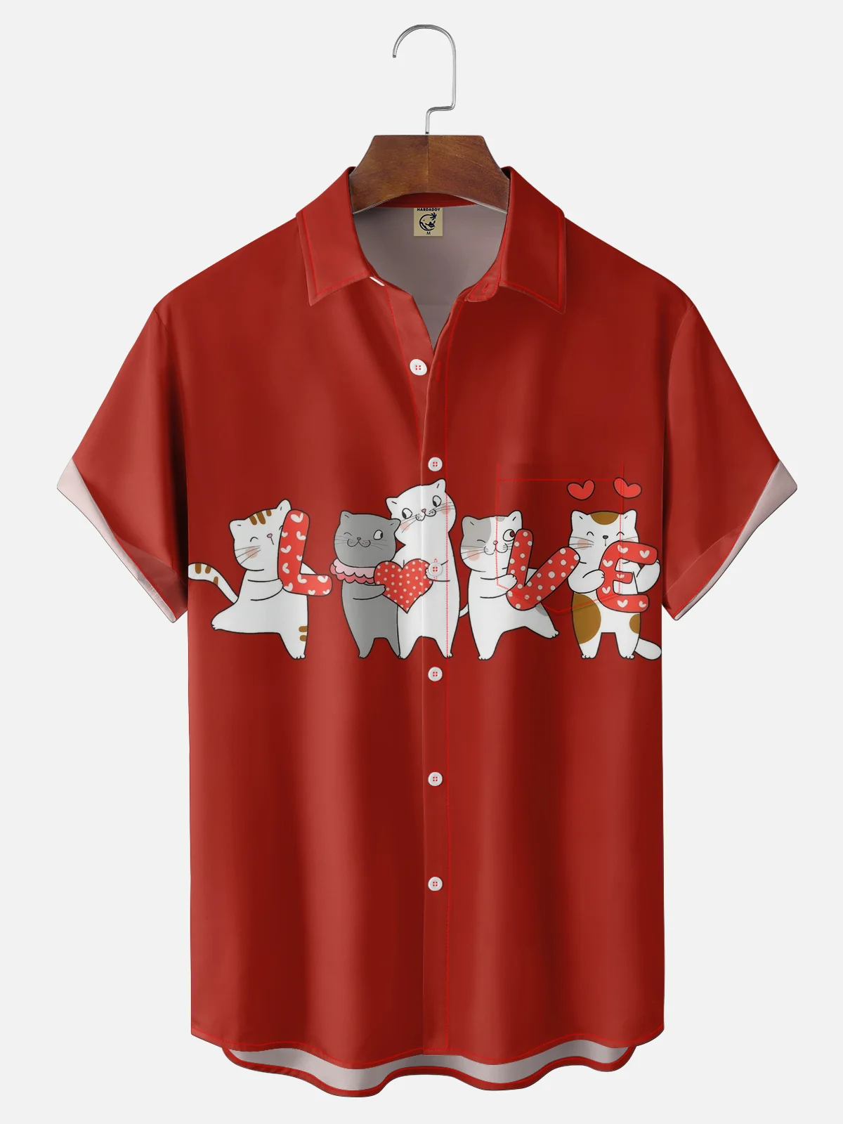 Moisture-wicking Valentine‘s Day Cats Love Chest Pocket Casual Shirt