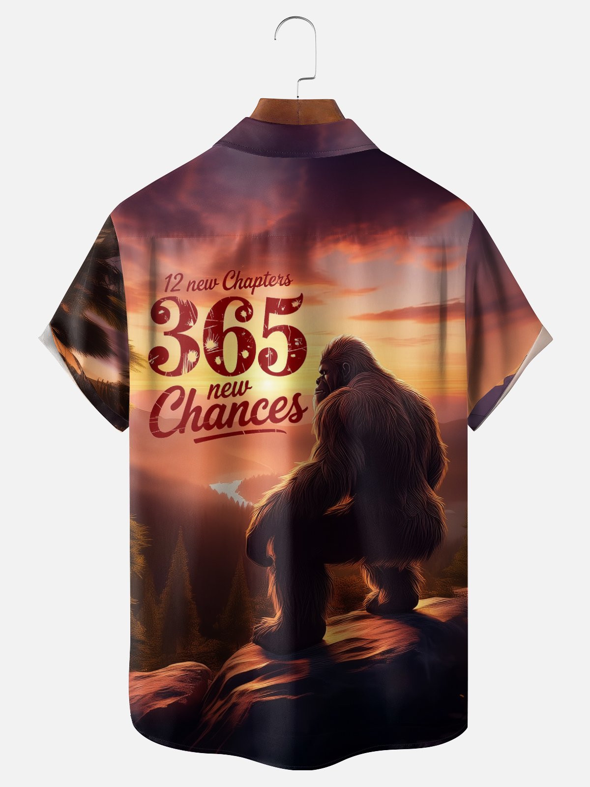 Moisture Wicking Fun New Year Bigfoot Chest Pocket Holiday Shirt