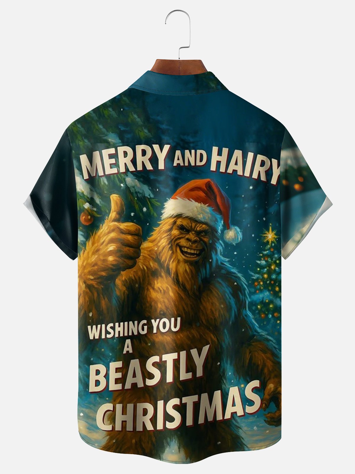 Moisture Wicking Fun Christmas Bigfoot Chest Pocket Holiday Shirt