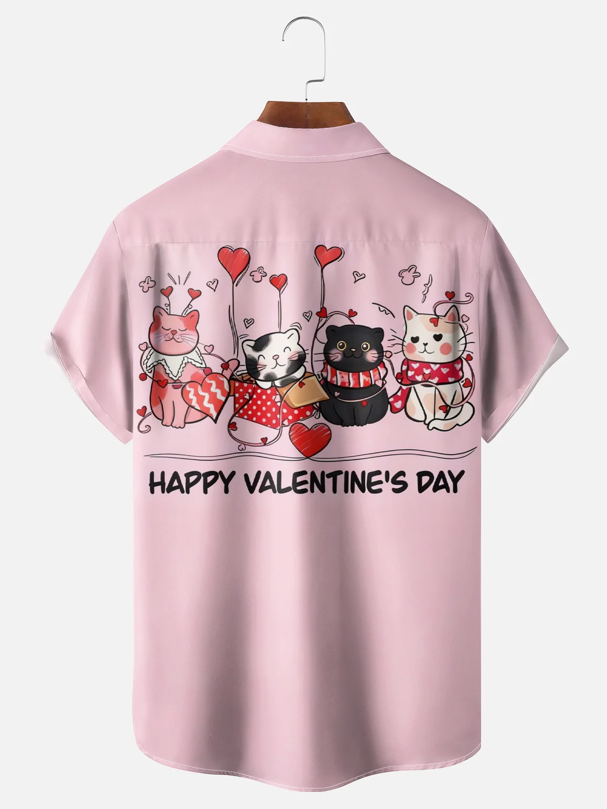 Moisture-wicking Valentine‘s Day Cats Heart Chest Pocket Casual Shirt