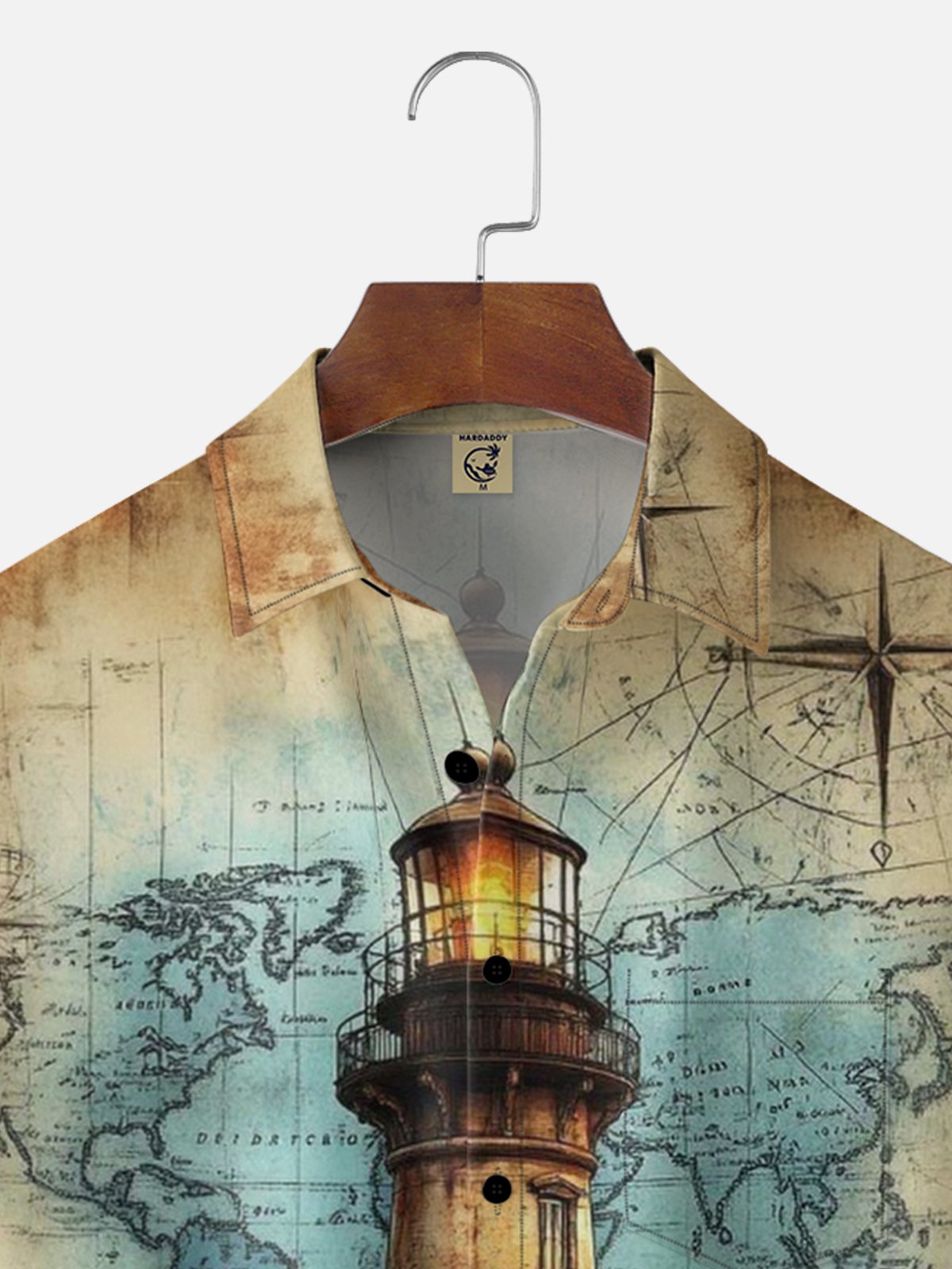 Moisture Wicking Distressed Map Gradient Lighthouse Chest Pocket Holiday Shirt