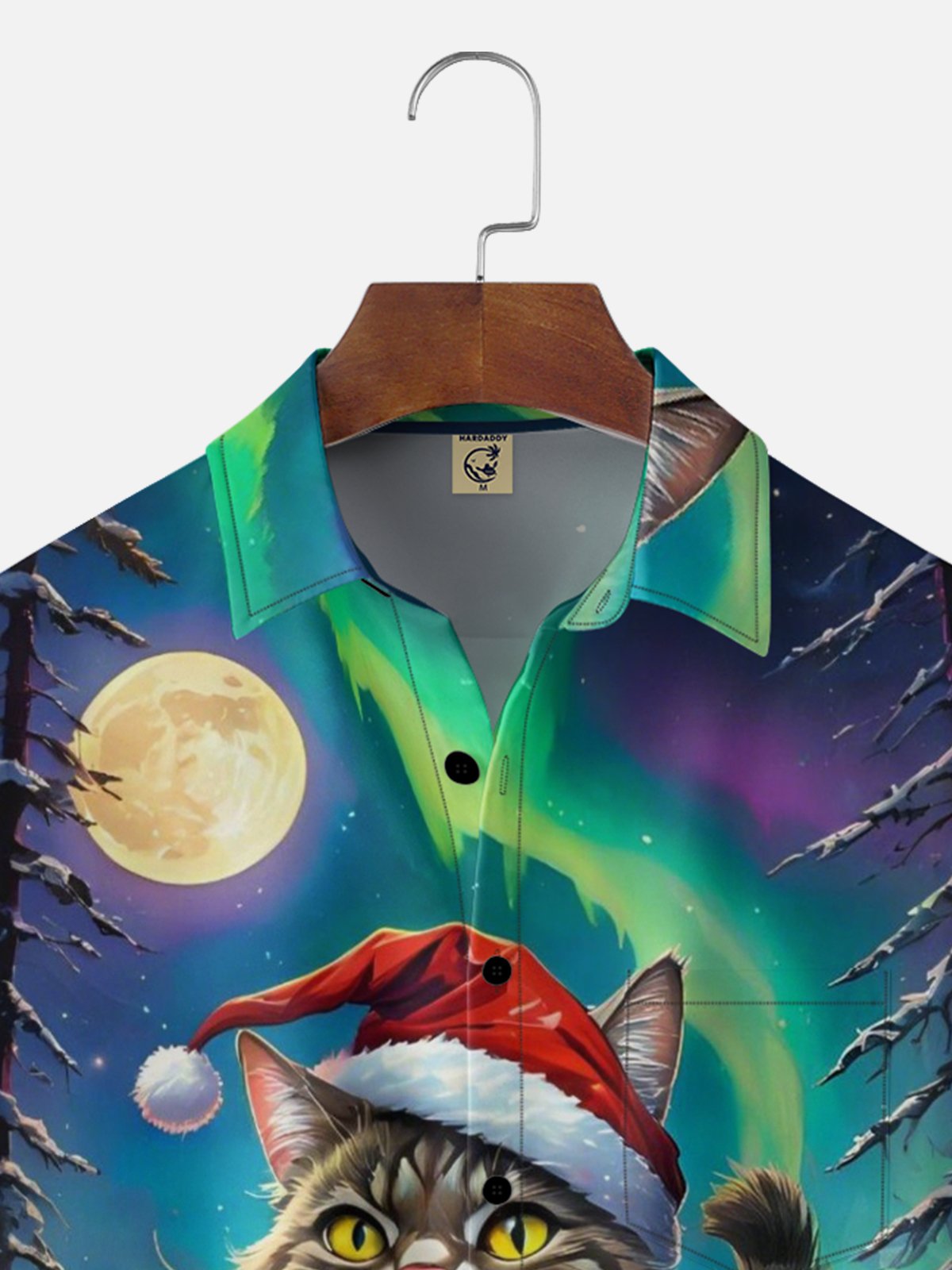 Moisture Wicking Cat in a Santa Hat Chest Pocket Holiday Shirt