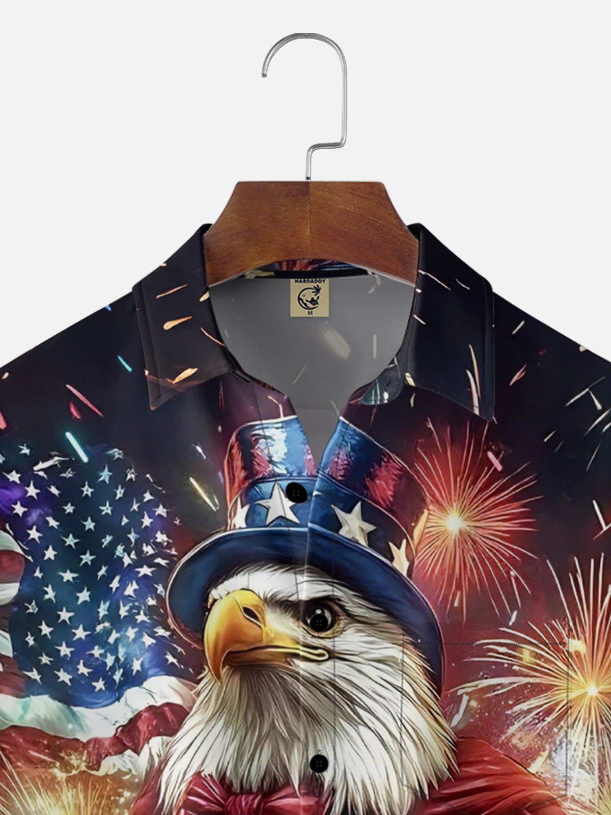 Moisture Wicking Gradient New Year Fireworks Eagle American Flag Chest Pocket Holiday Shirt
