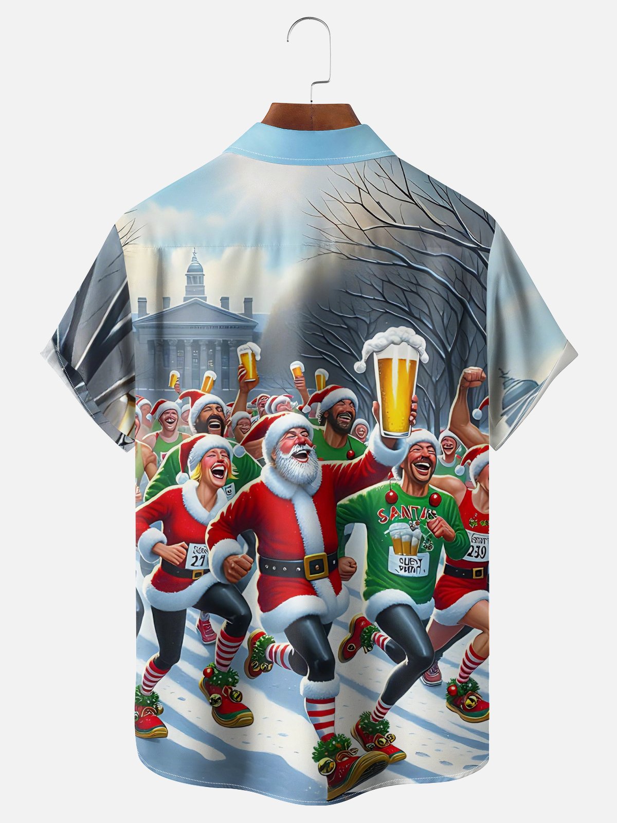 Moisture Wicking Marathon Santa Claus Beer Cheest Pocket Holiday Shirt