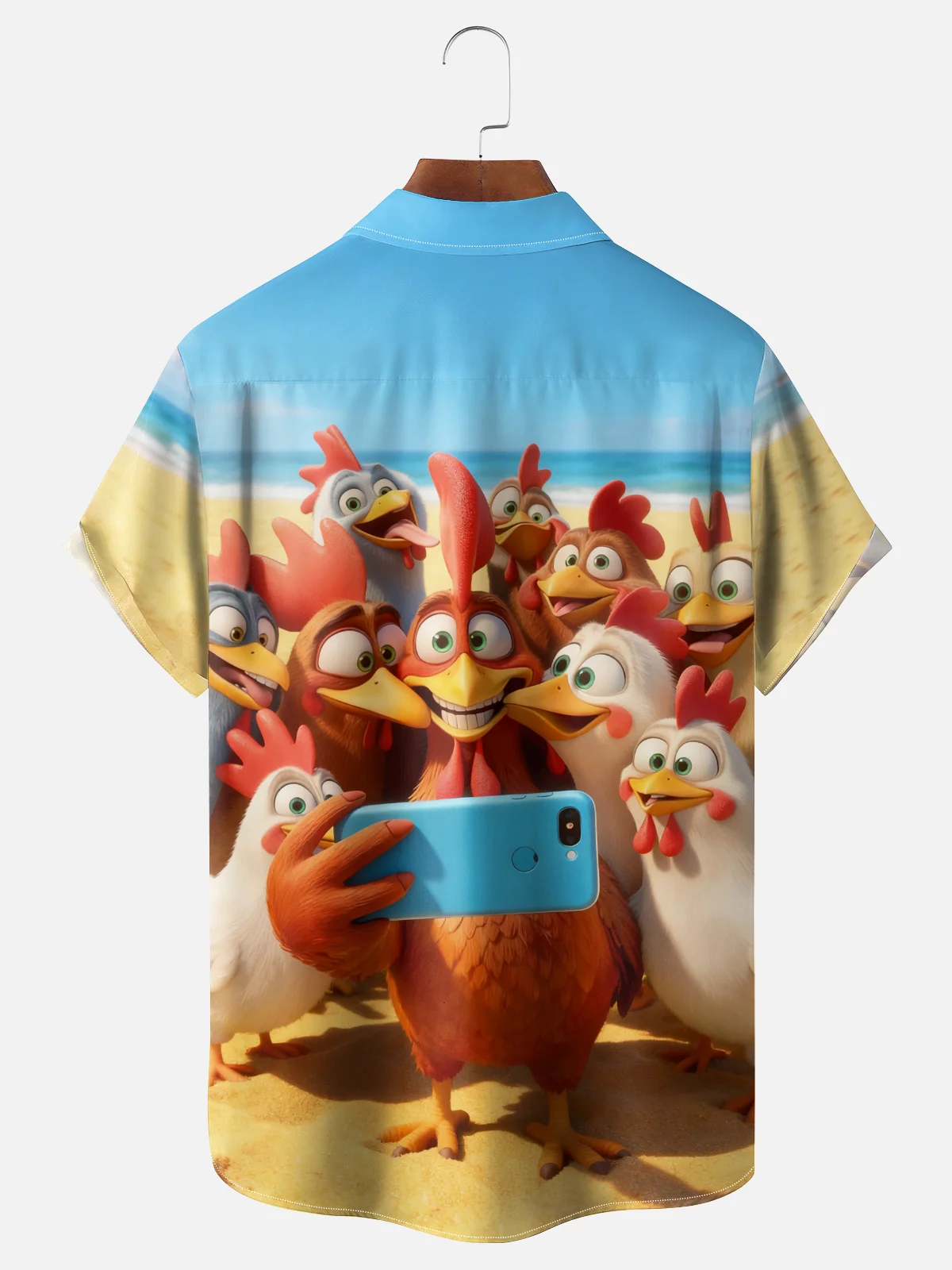 Moisture Wicking Fun Selfie Beach Chicken Chest Pocket Holiday Shirt