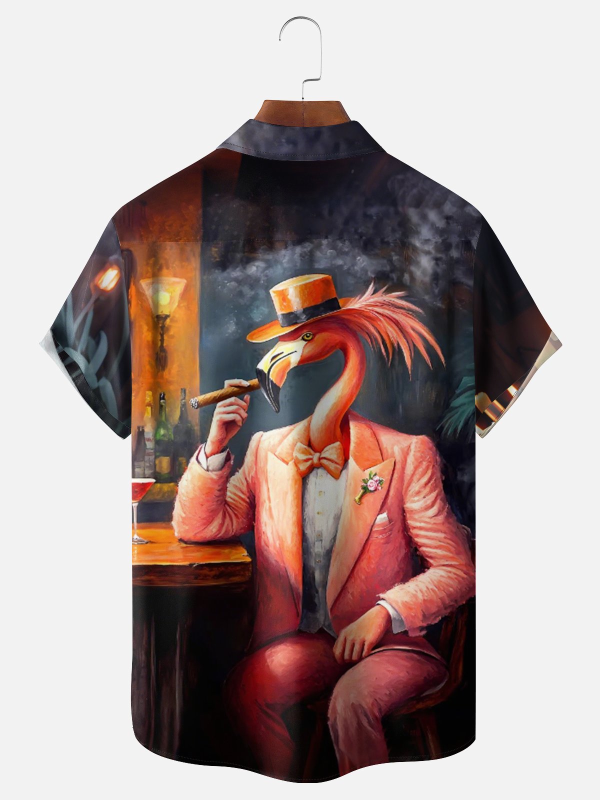 Moisture Wicking Vintage Flamingo Gentleman Chest Pocket Holiday Shirt