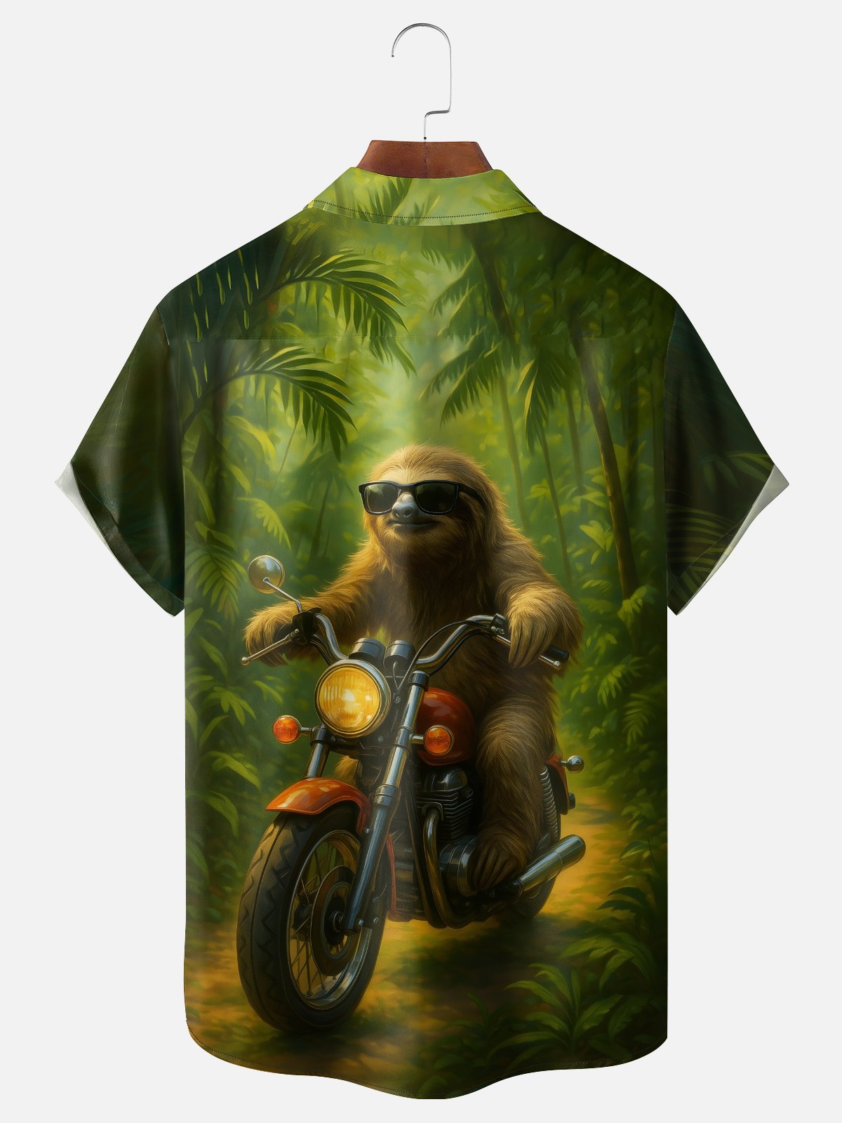 Moisture Wicking Retro Sloth Motorcycle Chest Pocket Holiday Shirt