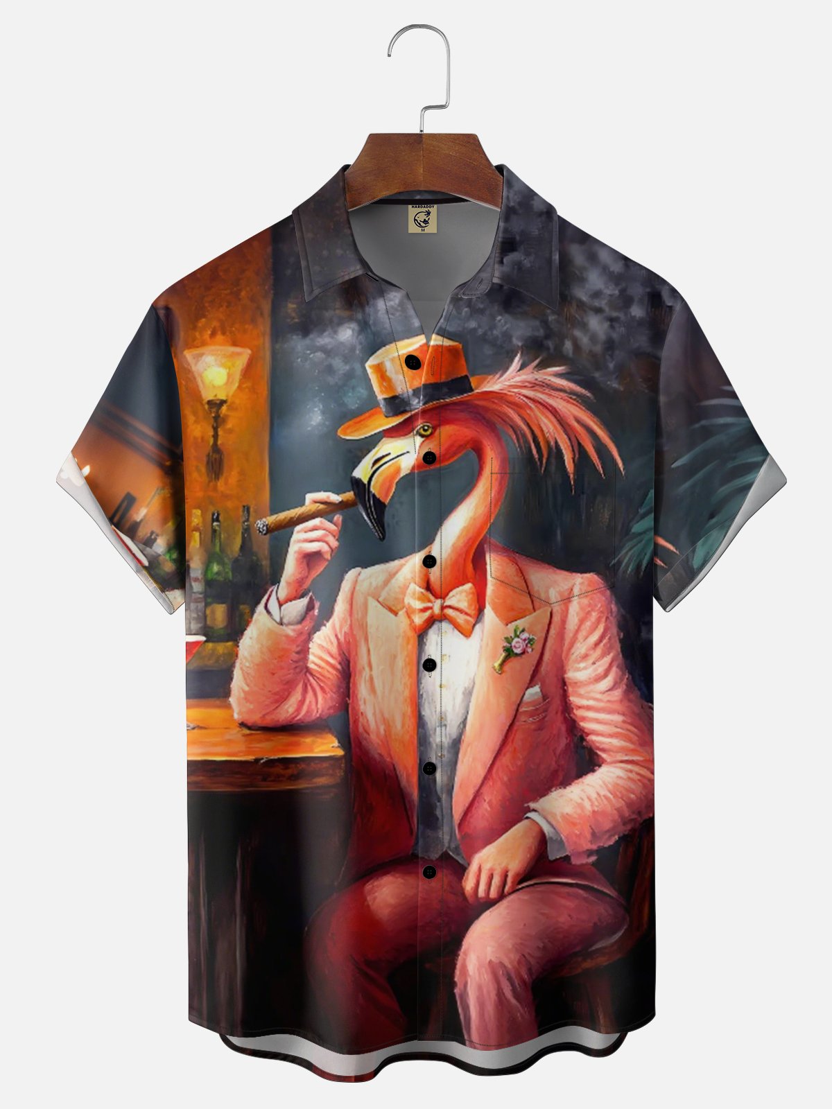 Moisture Wicking Vintage Flamingo Gentleman Chest Pocket Holiday Shirt