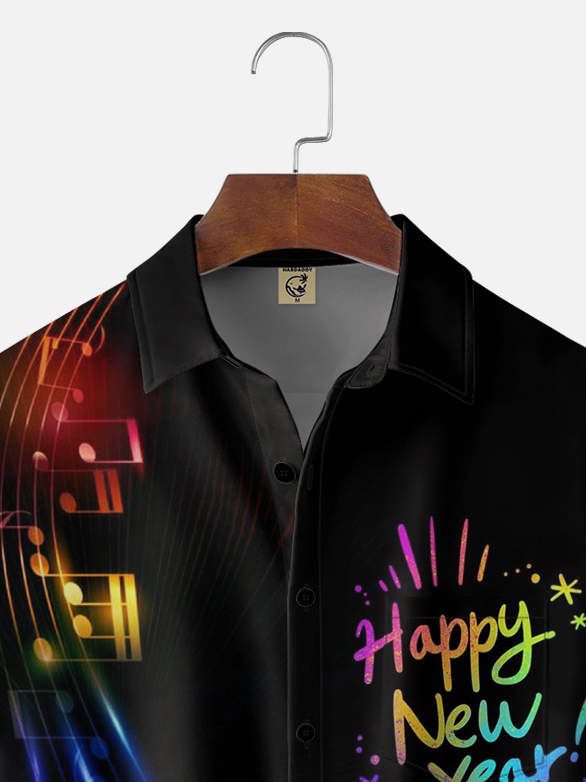 Moisture Wicking Happy New Year Music Chest Pocket Holiday Shirt