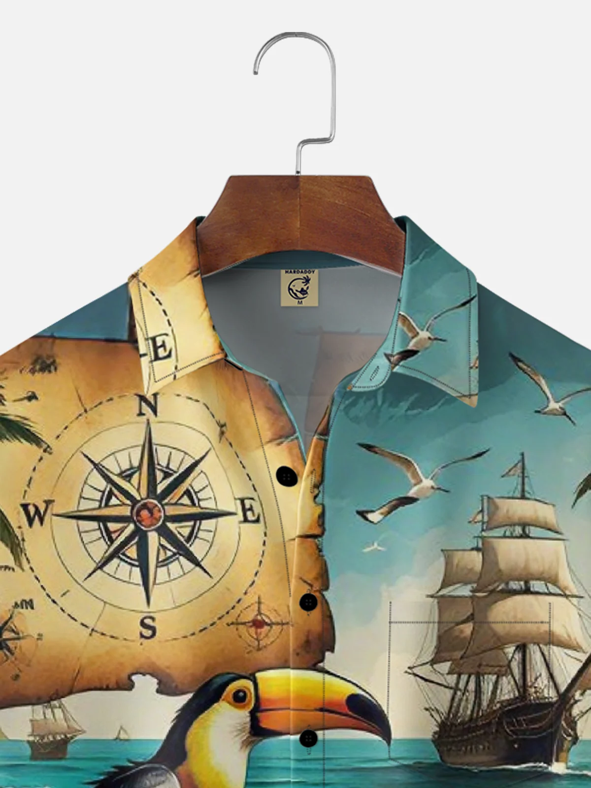 Moisture Wicking Sailboat Parrot Treasure Chest Pocket Holiday Shirt