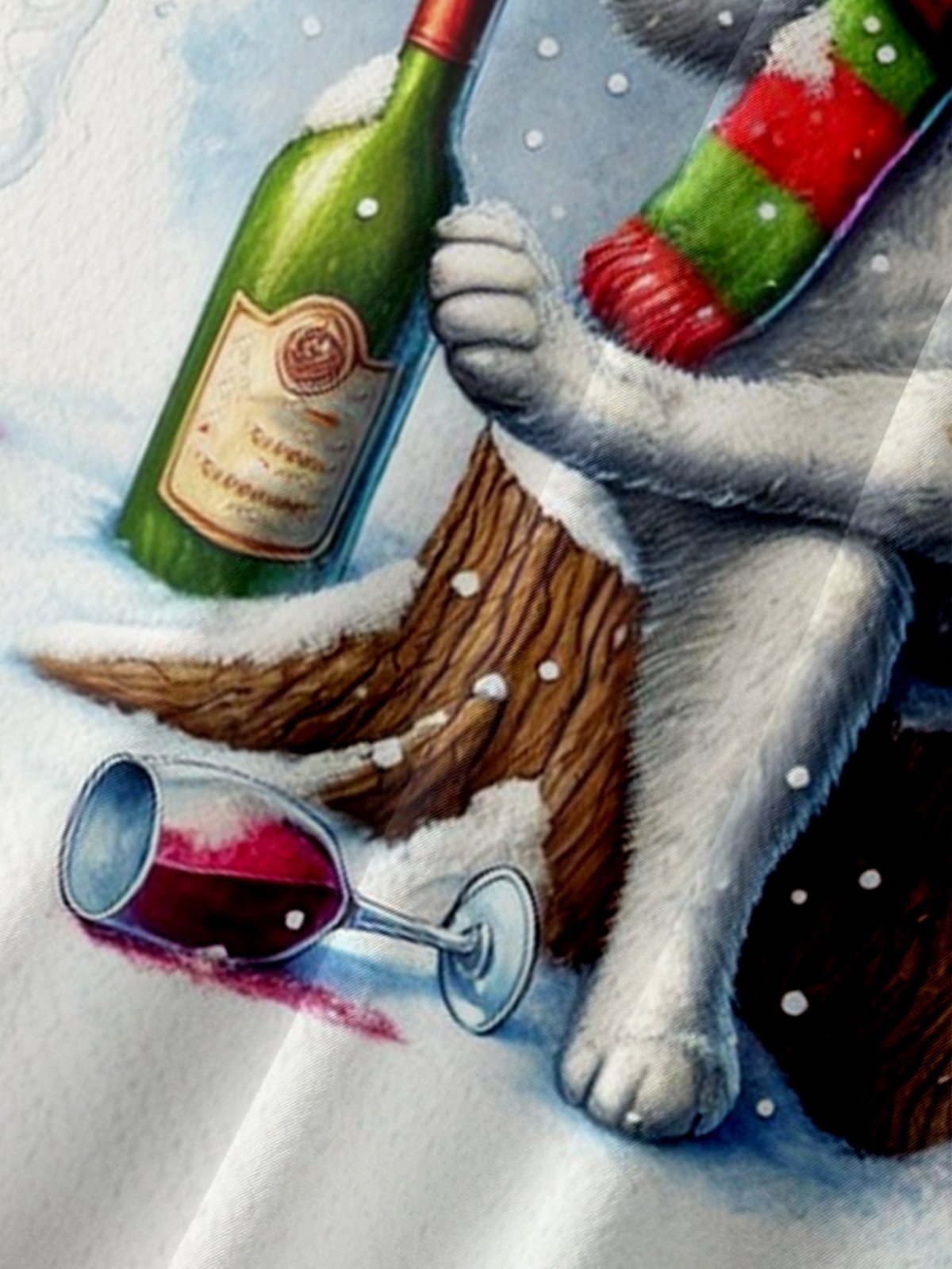 Moisture-wicking New Year Cat Fun Red Wine Chest Pocket Casual Shirt