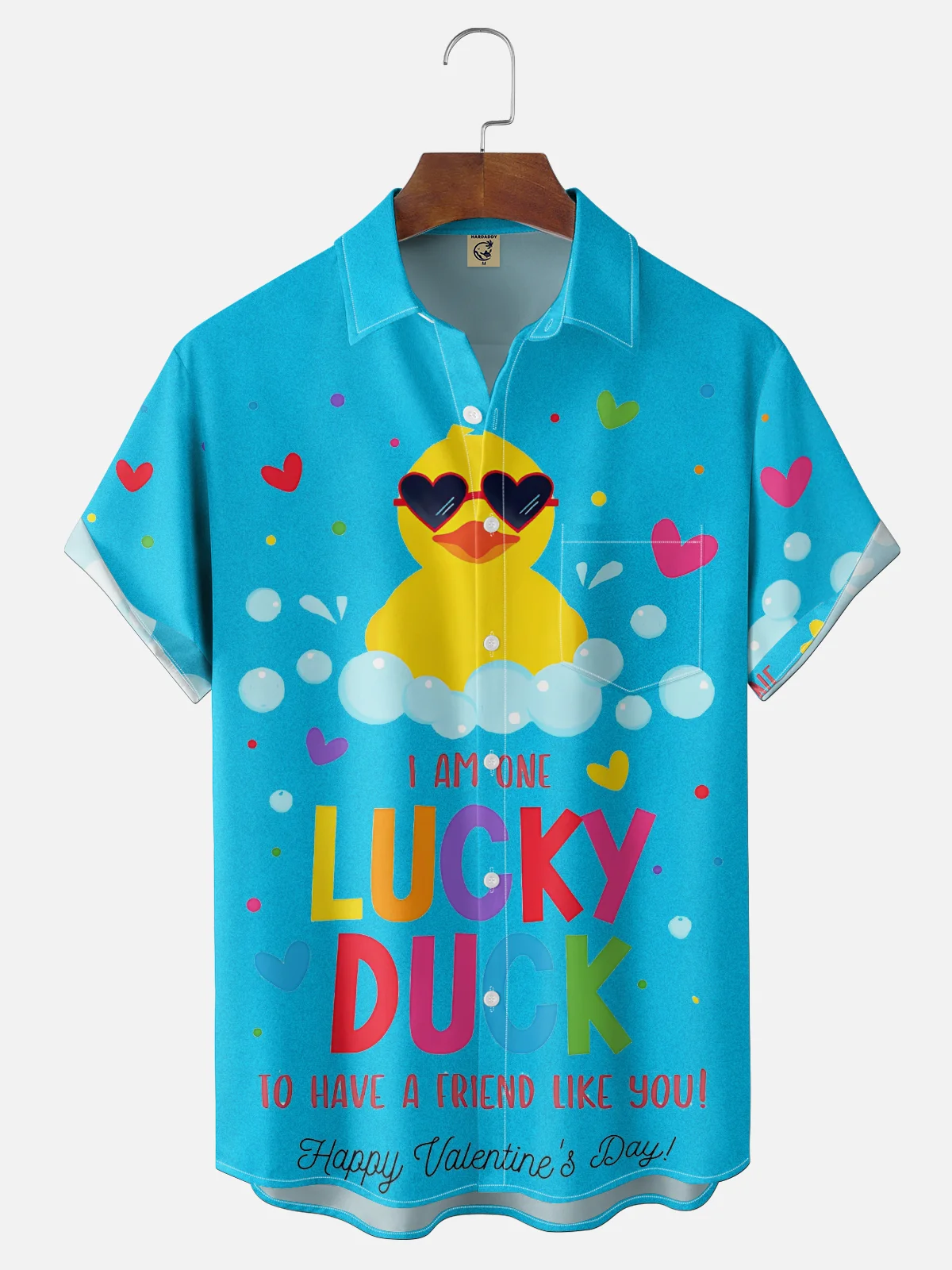 Moisture-wicking Valentine Lucky Duck Chest Pocket Casual Shirt