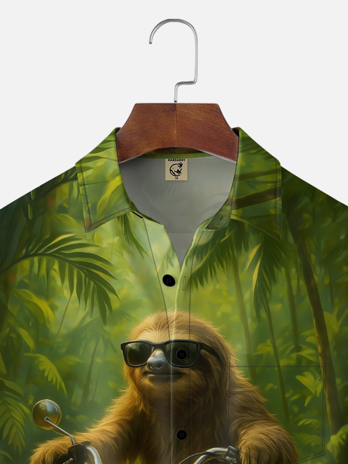 Moisture Wicking Retro Sloth Motorcycle Chest Pocket Holiday Shirt