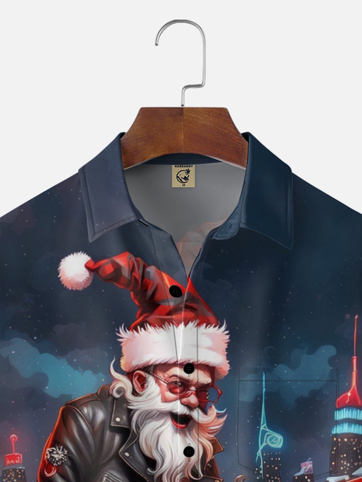 Moisture Wicking Rock Music Guitar Santa Claus Chest Pocket Holiday Shirt