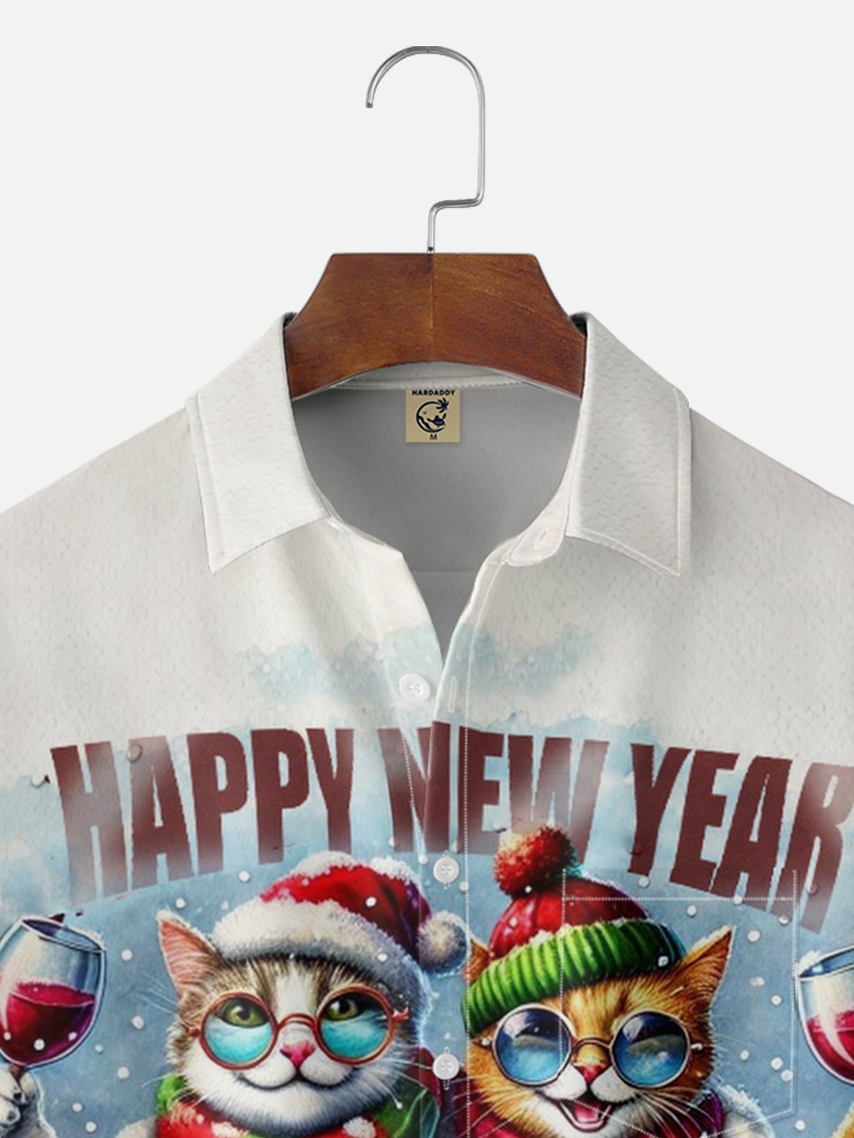 Moisture-wicking New Year Cat Fun Red Wine Chest Pocket Casual Shirt