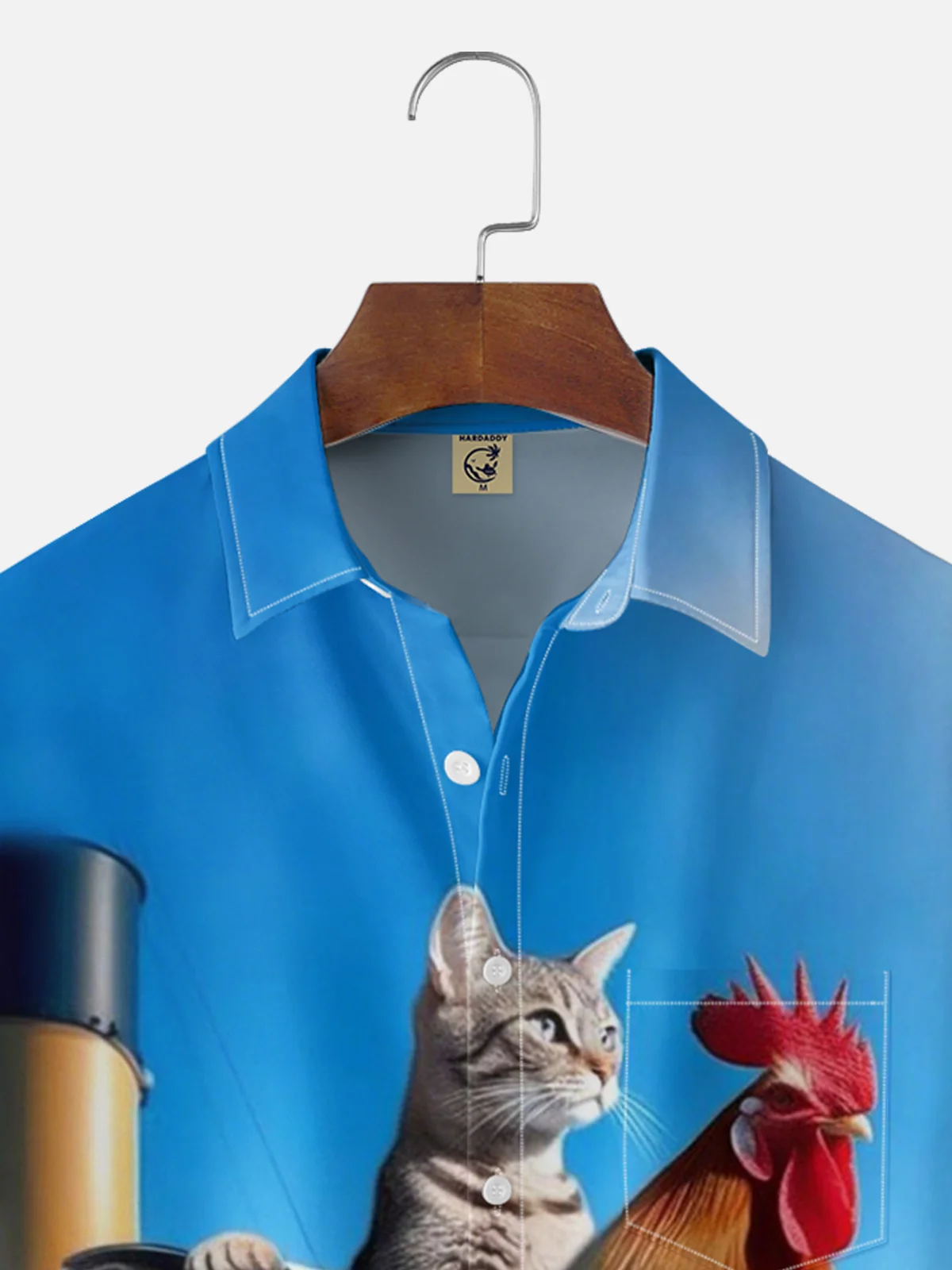 Moisture-wicking Cat and Chicken Fun Titanic Chest Pocket Hawaiian Shirt