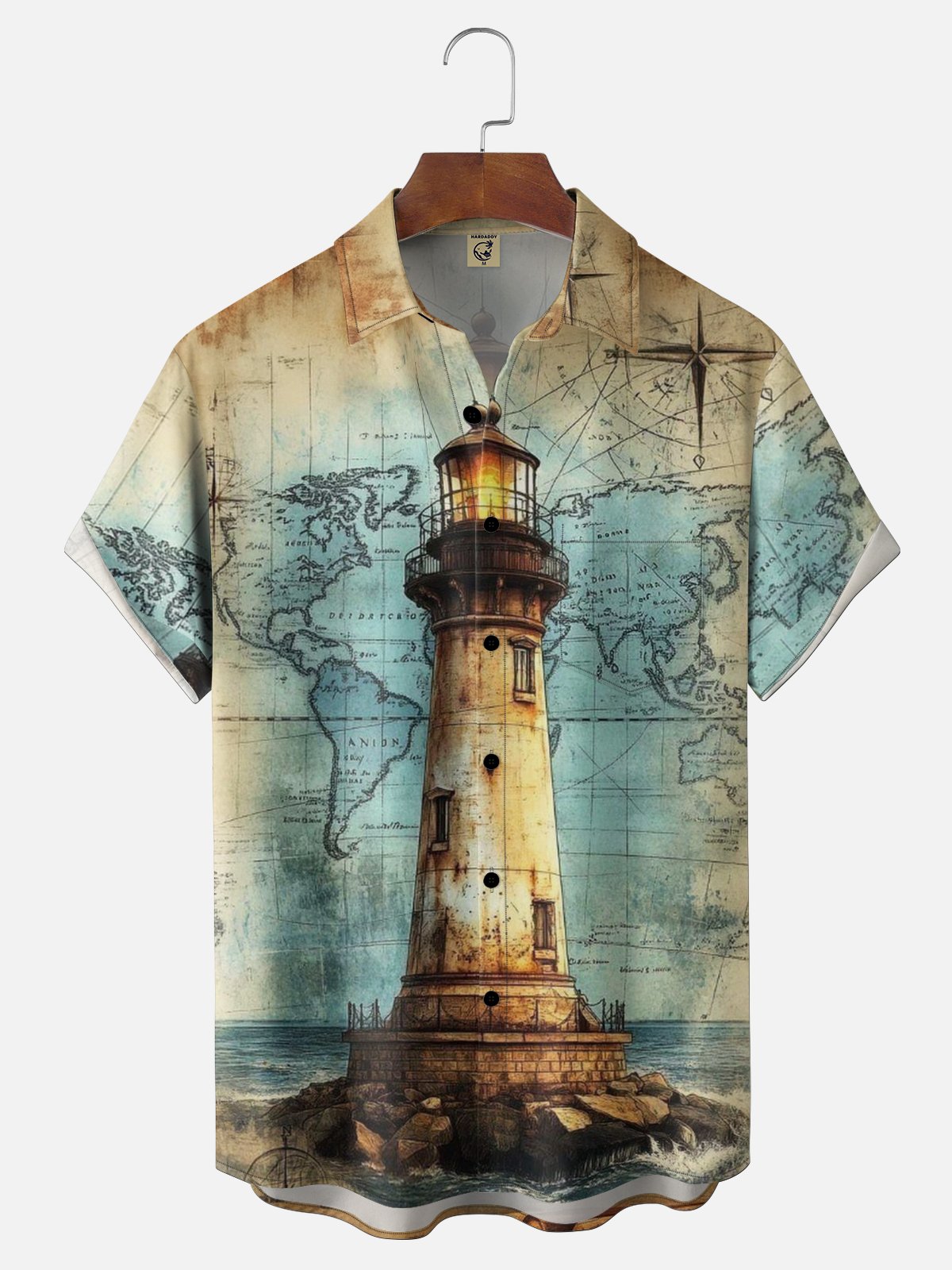 Moisture Wicking Distressed Map Gradient Lighthouse Chest Pocket Holiday Shirt