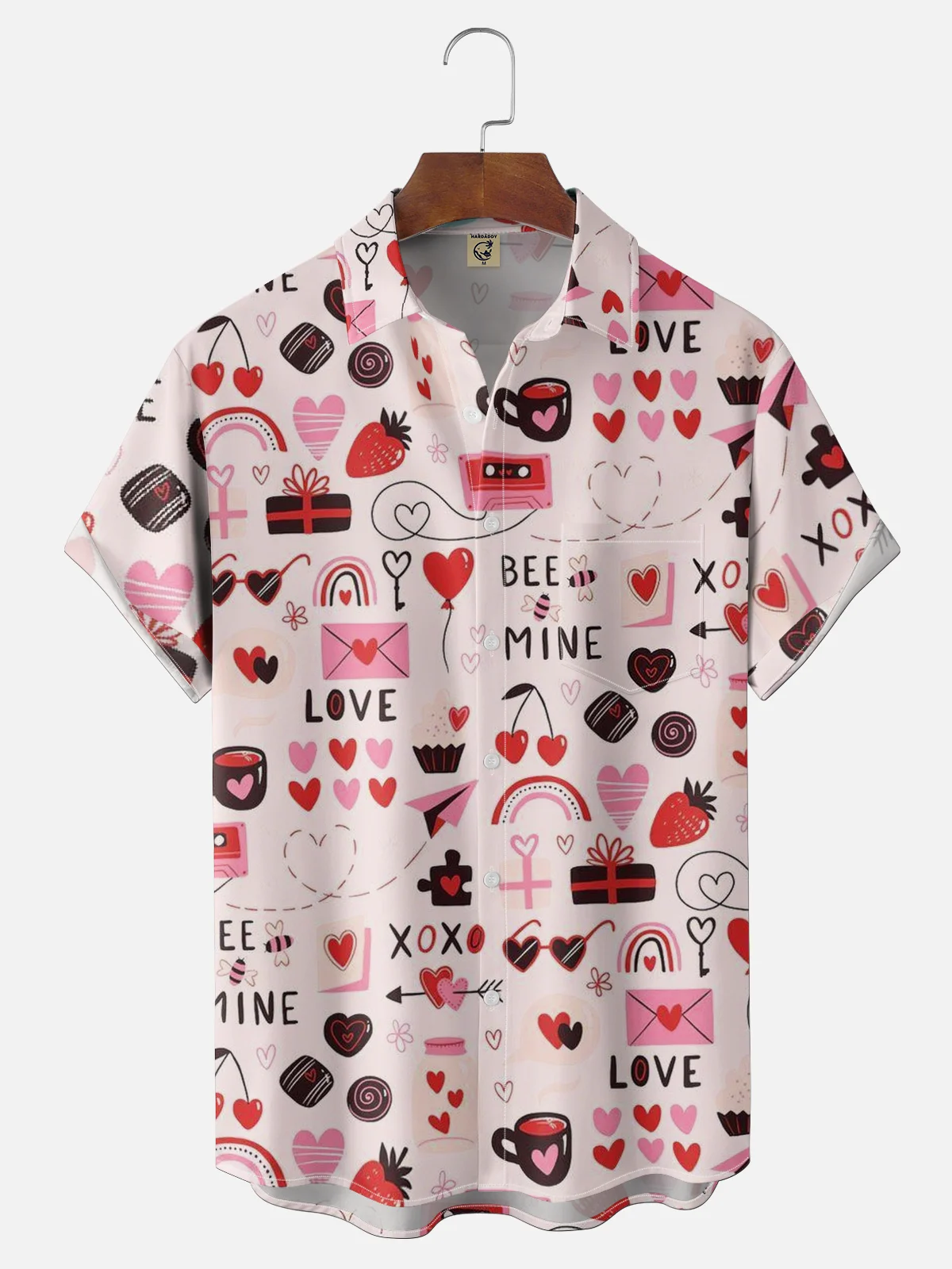 Moisture-wicking Valentine‘s Day Bee Mine Love Chest Pocket Casual Shirt