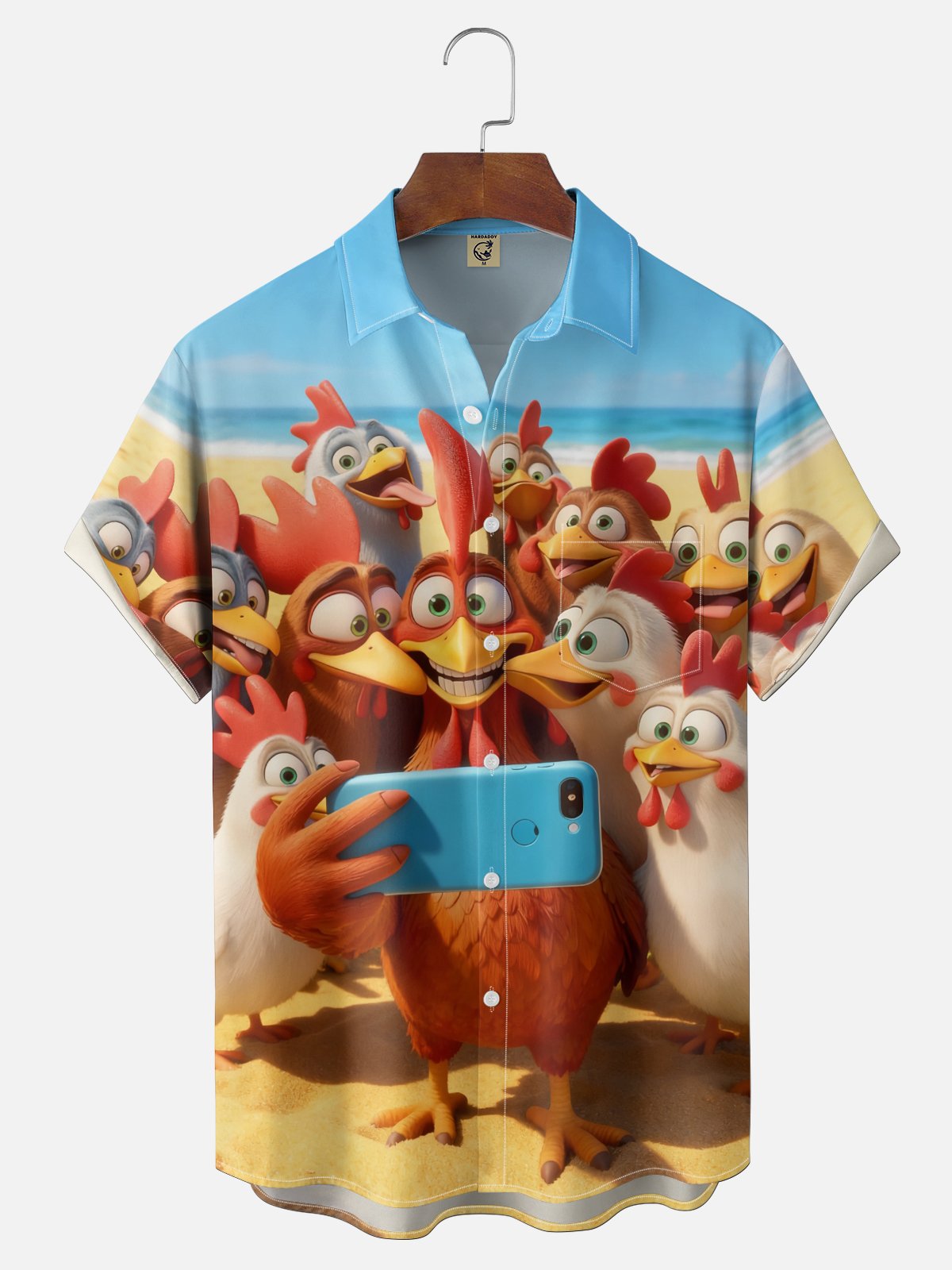 Moisture Wicking Fun Selfie Beach Chicken Chest Pocket Holiday Shirt