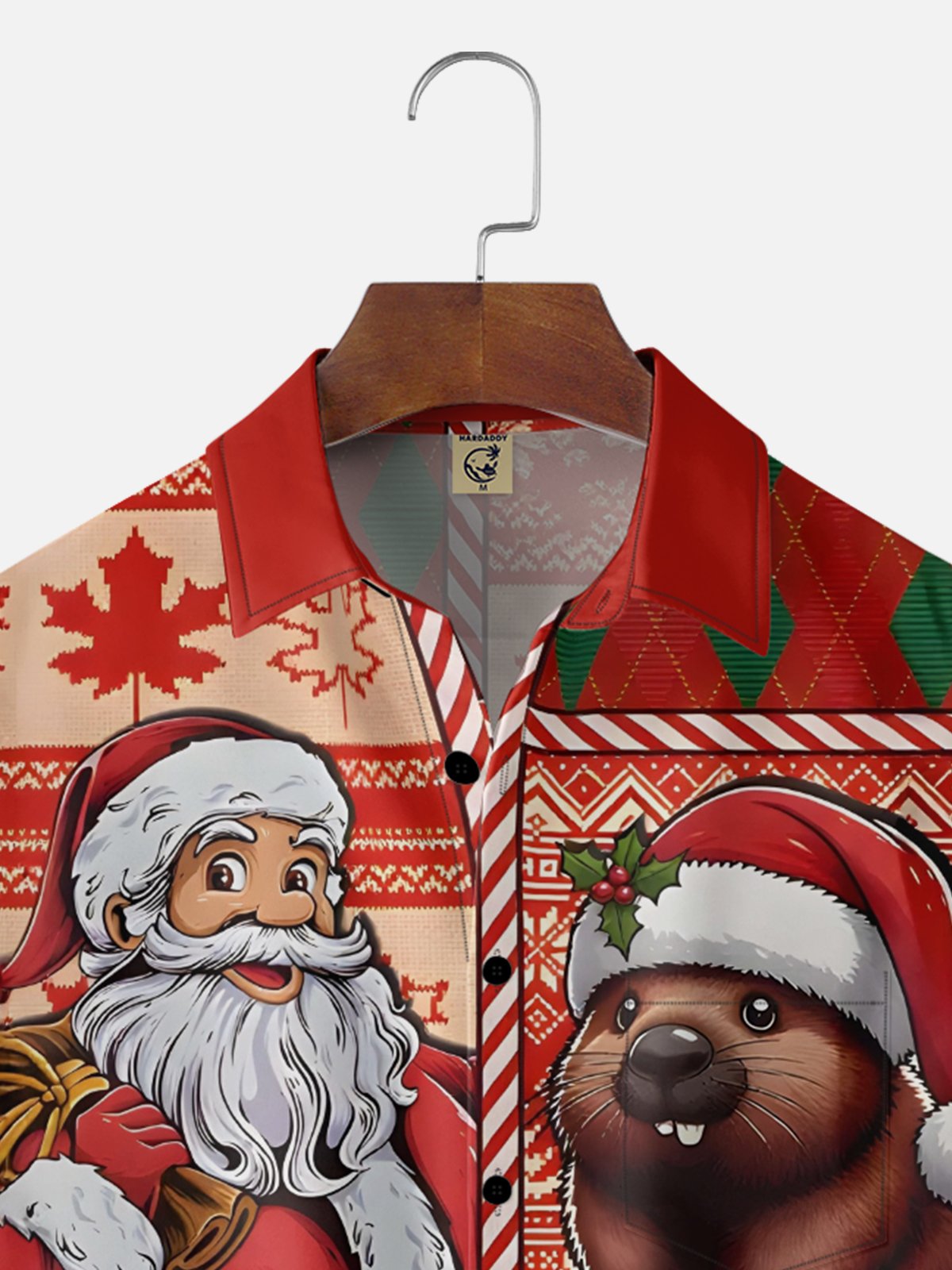 Moisture-wicking Canada Santa Claus Beaver Reindeer Chest Pocket Casual Shirt