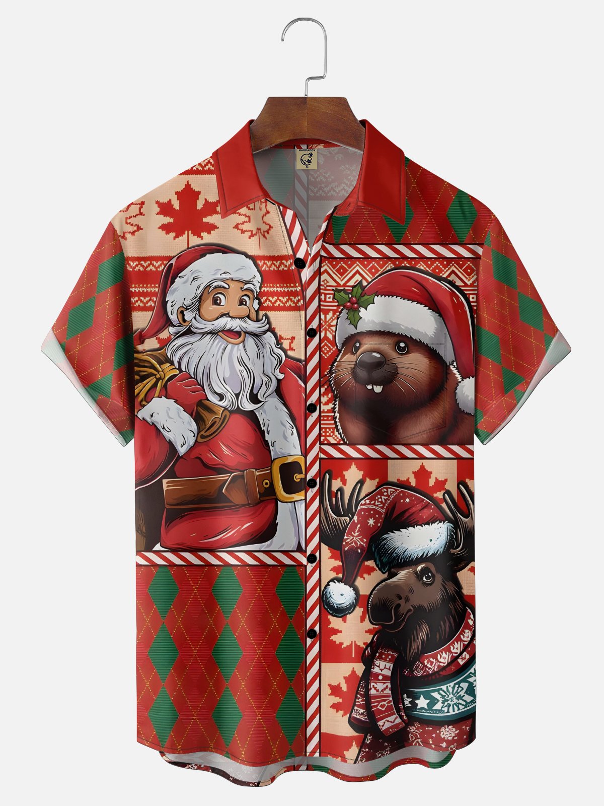 Moisture-wicking Canada Santa Claus Beaver Reindeer Chest Pocket Casual Shirt