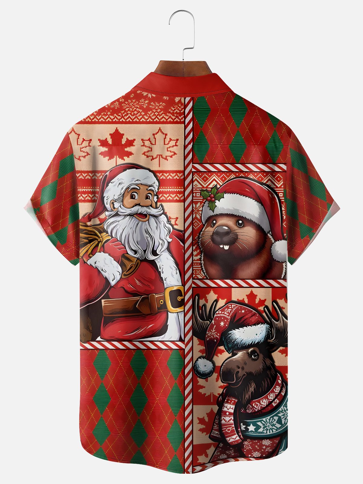 Moisture-wicking Canada Santa Claus Beaver Reindeer Chest Pocket Casual Shirt