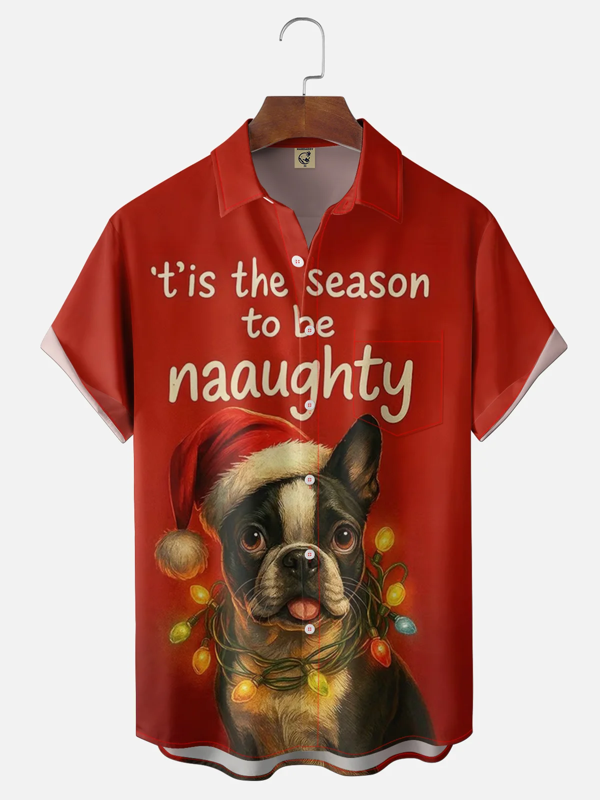 Moisture Wicking Fun Christmas Dog Chest Pocket Holiday Shirt