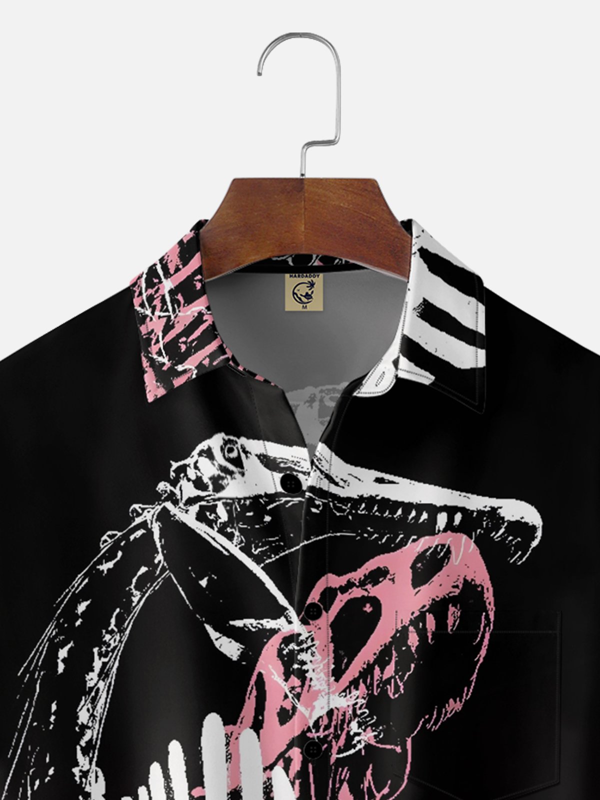 Moisture-wicking Rock Punk Dinosaur Skull Art Music Festival Chest Pocket Casual Shirt