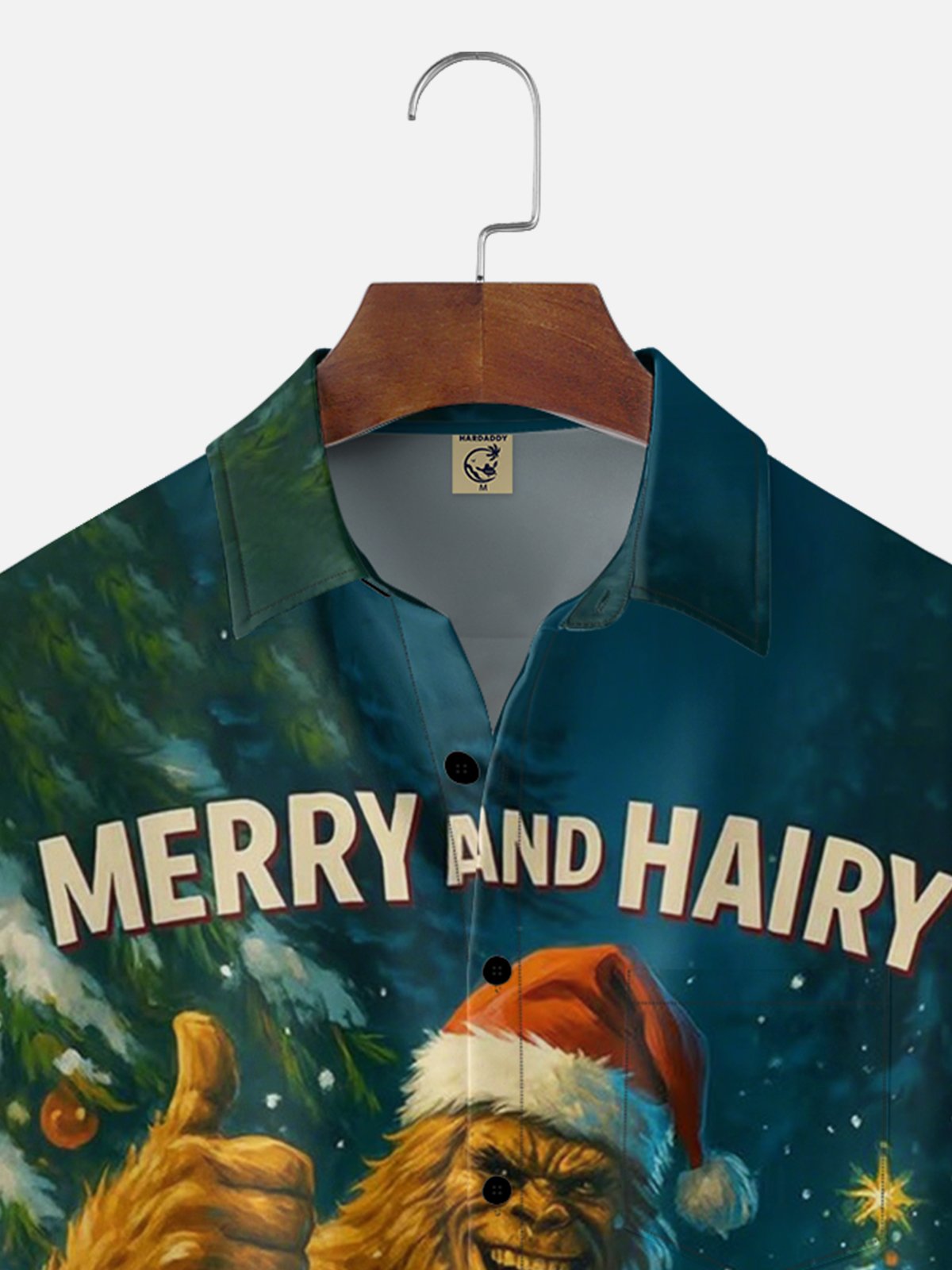 Moisture Wicking Fun Christmas Bigfoot Chest Pocket Holiday Shirt