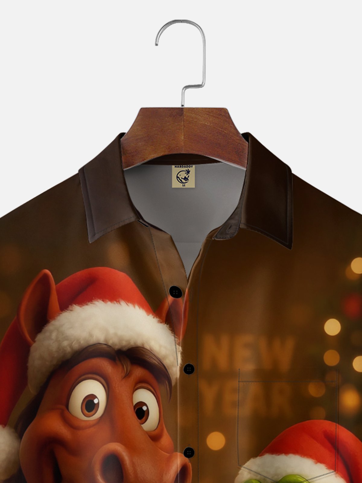 Moisture-wicking Christmas Happy New Year Horse Snake Chest Pocket Casual Shirt