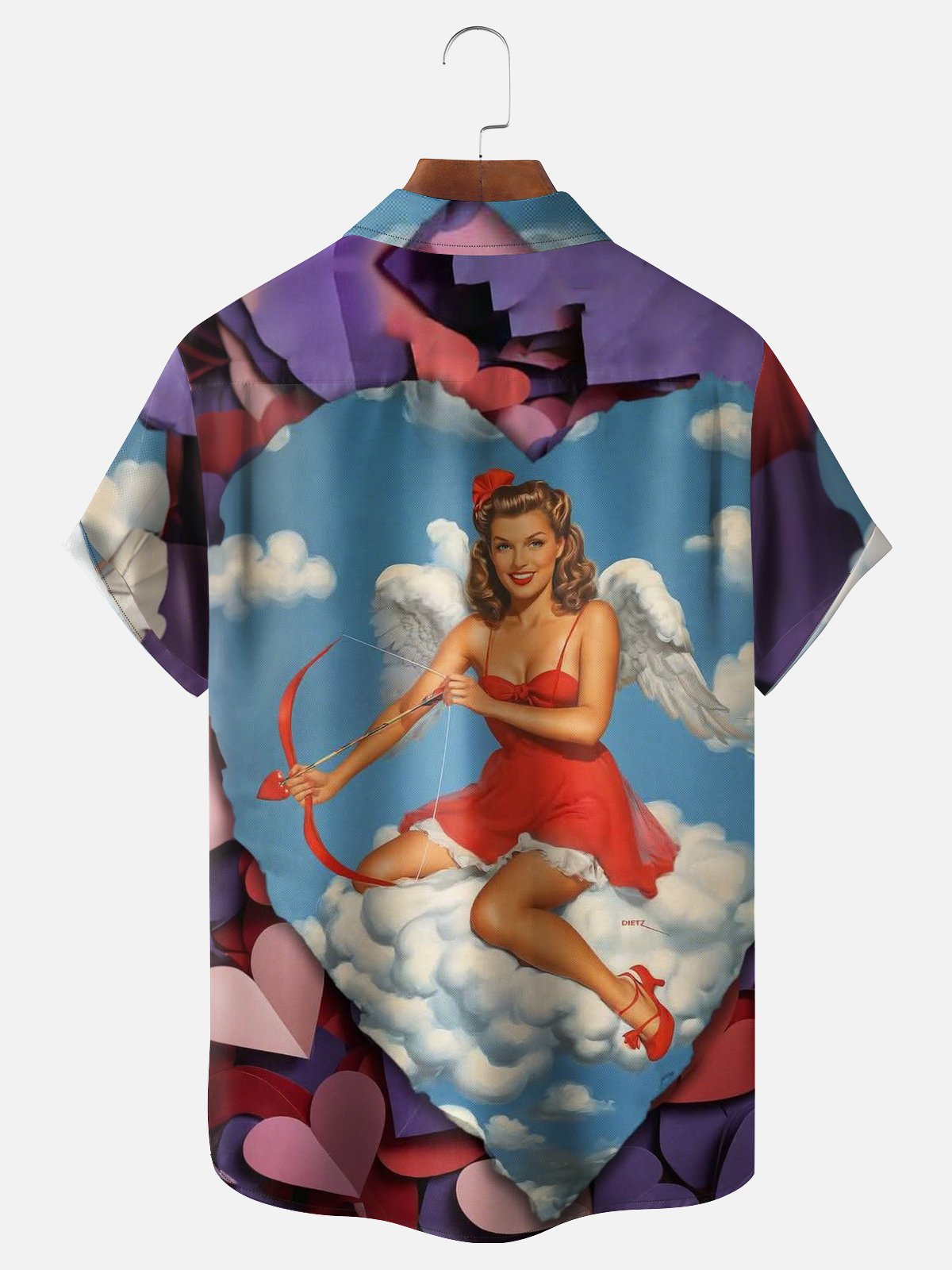 Moisture-wicking Valentine's Day Cupid's Beauty Heart Chest Pocket Casual Shirt