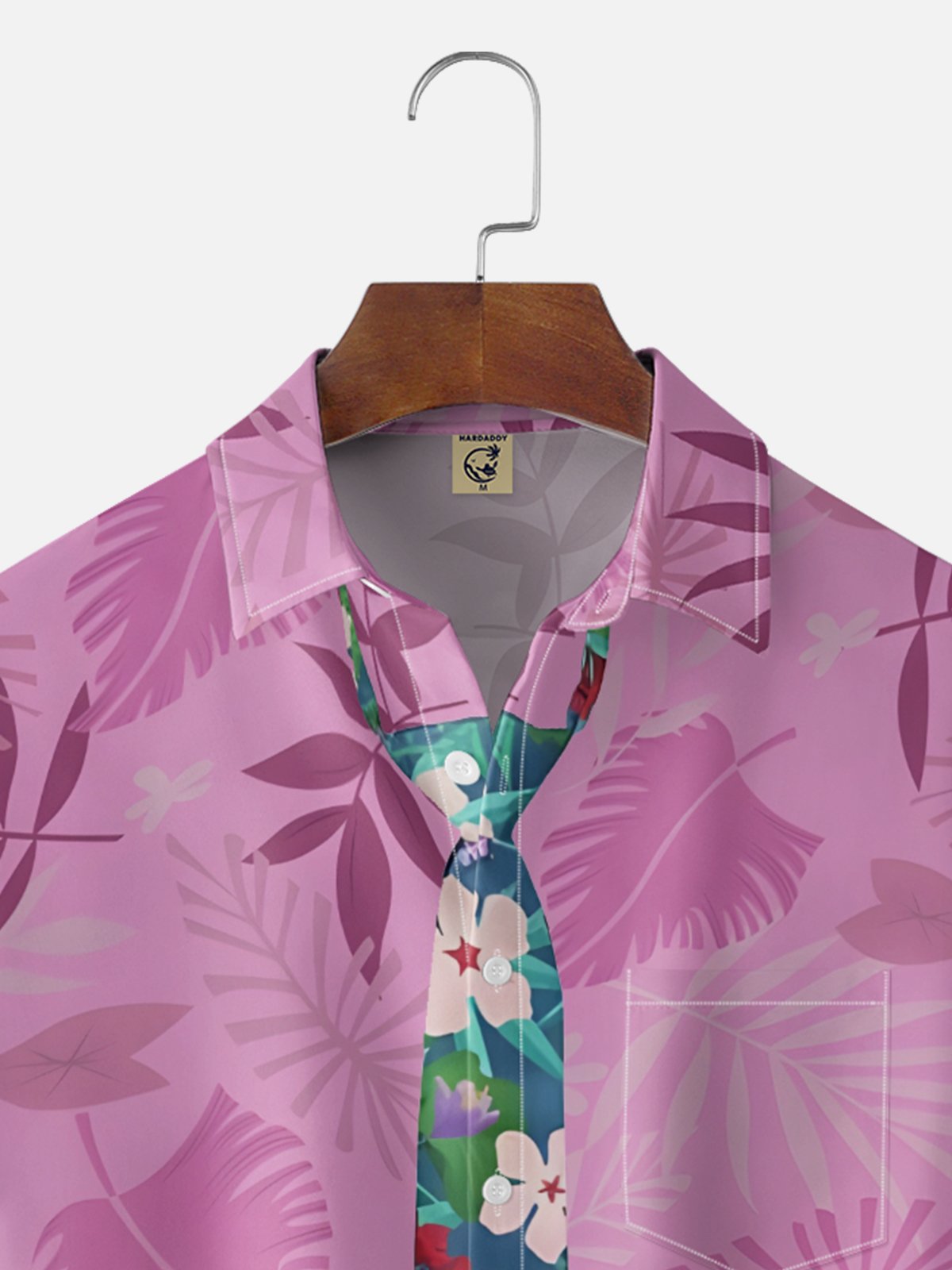 Moisture-wicking Tropical Leaf Holiday Red Fox Role Play Chest Pocket Hawaiian Shirt