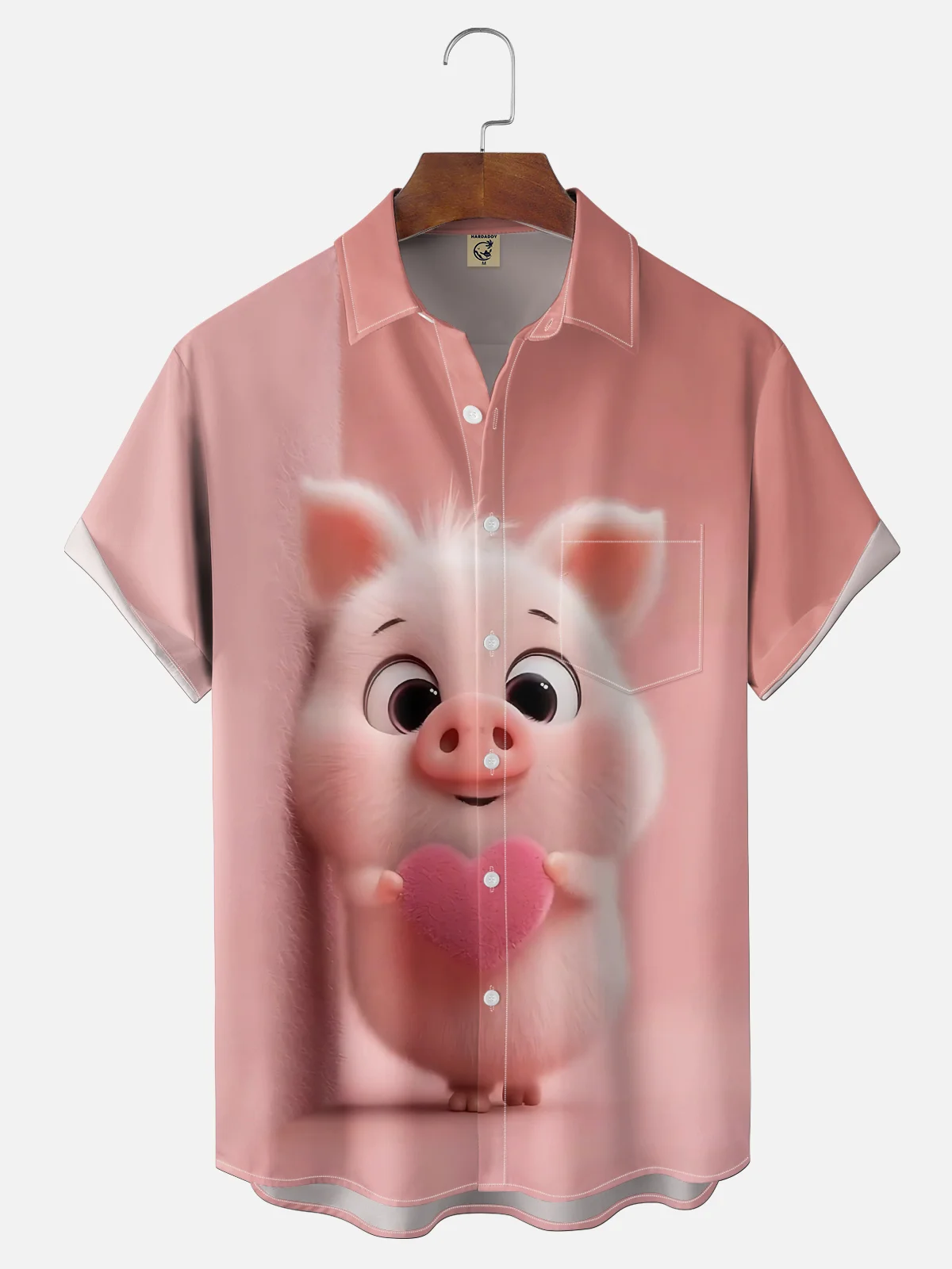 Moisture-wicking Valentine‘s Day Pig Heart Chest Pocket Casual Shirt