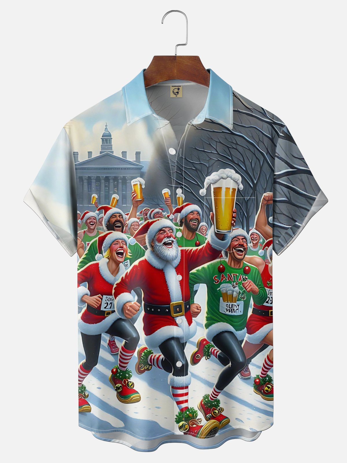 Moisture Wicking Marathon Santa Claus Beer Cheest Pocket Holiday Shirt