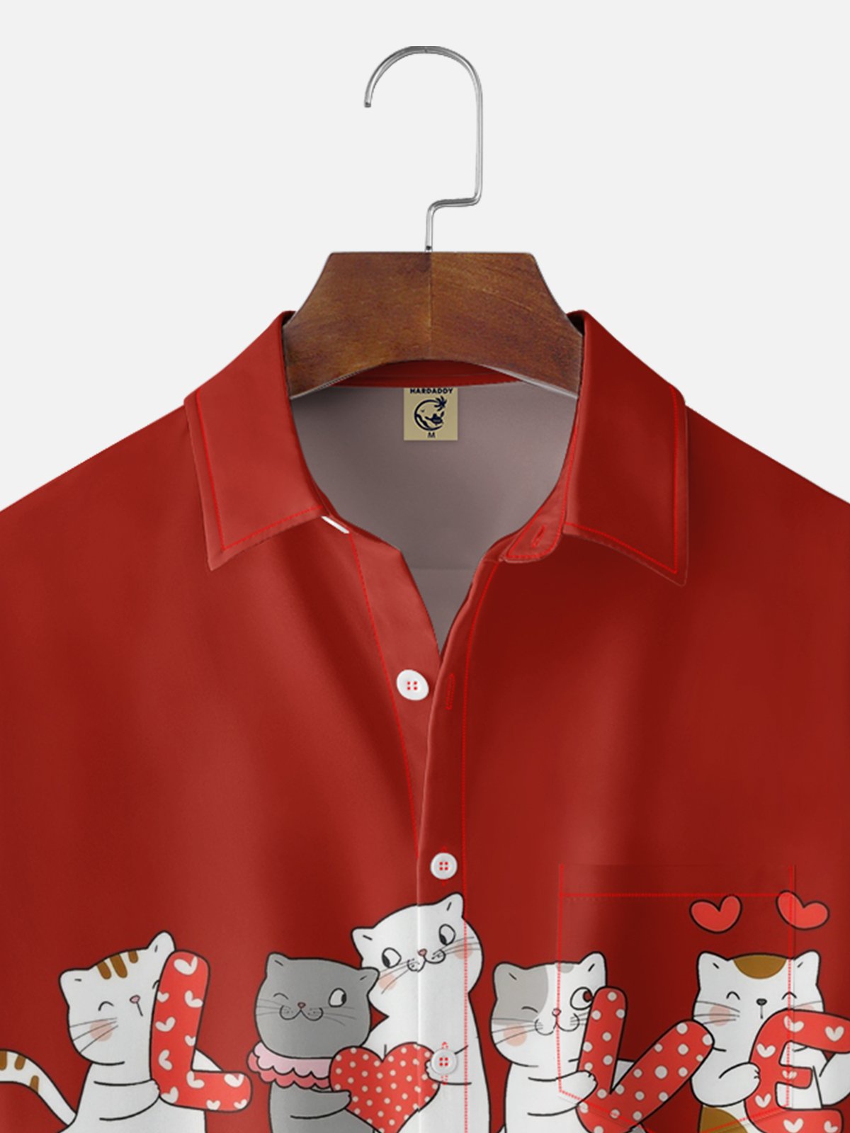 Moisture-wicking Valentine‘s Day Cats Love Chest Pocket Casual Shirt