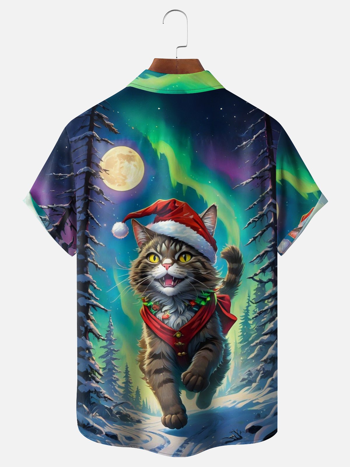 Moisture Wicking Cat in a Santa Hat Chest Pocket Holiday Shirt