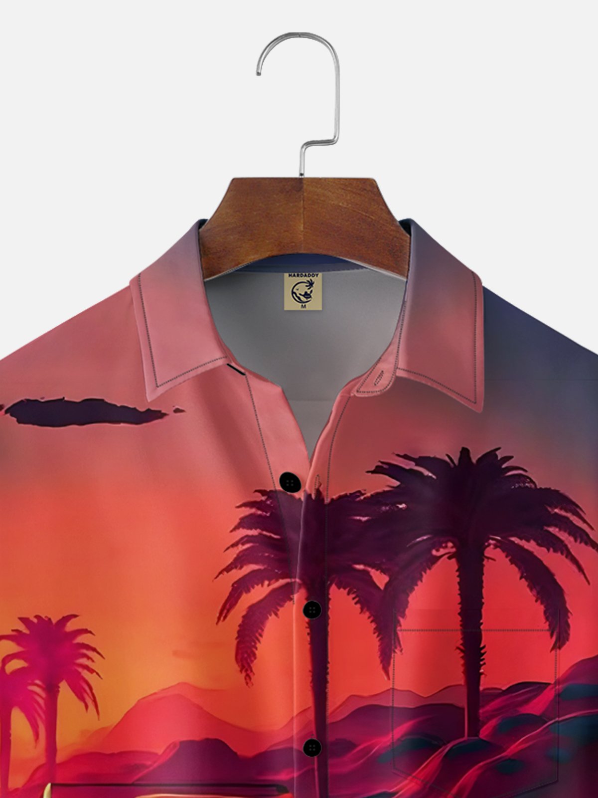 Moisture Wicking Vintage Sunset Car Chest Pocket Holiday Shirt
