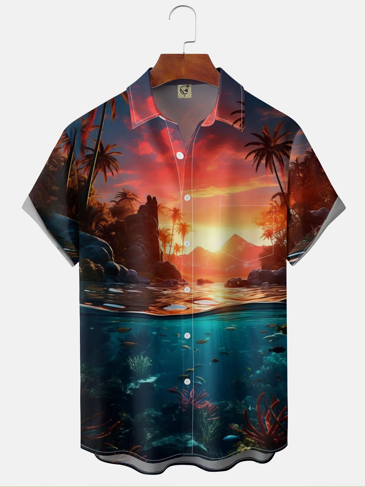 Moisture-wicking Dreamy Beach Sunset Scenery Chest Pocket Hawaiian Shirt