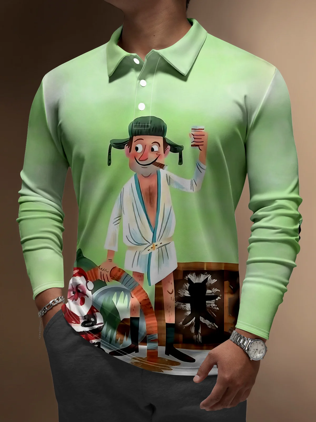 Moisture Wicking Crazy Christmas Vacation Eddie Long Sleeve Golf Polo