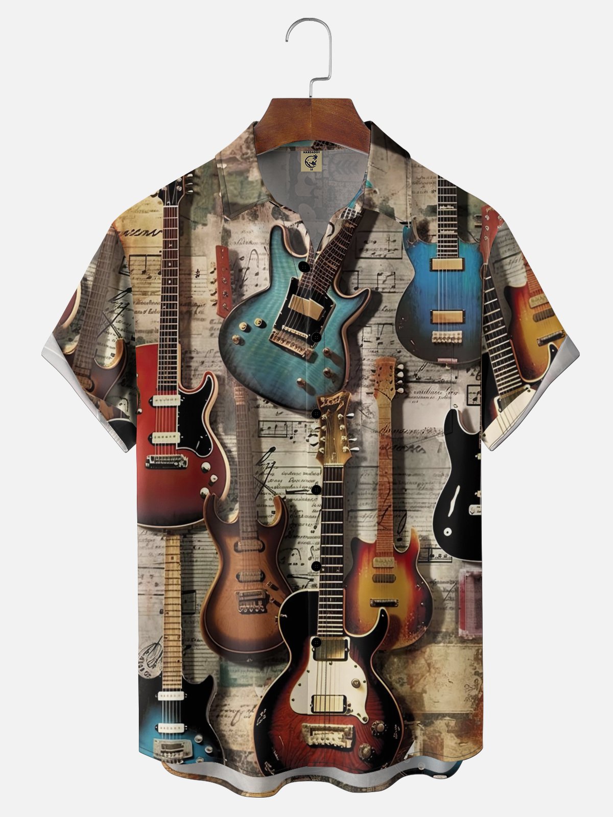 Moisture-wicking Rock Punk Music Festival Art Electric Guitar Chest Pocket Casual Shirt