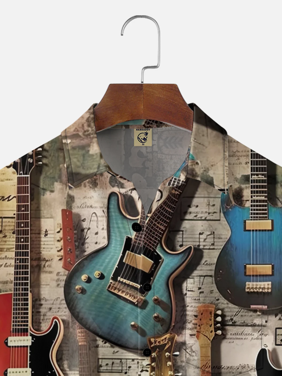 Moisture-wicking Rock Punk Music Festival Art Electric Guitar Chest Pocket Casual Shirt