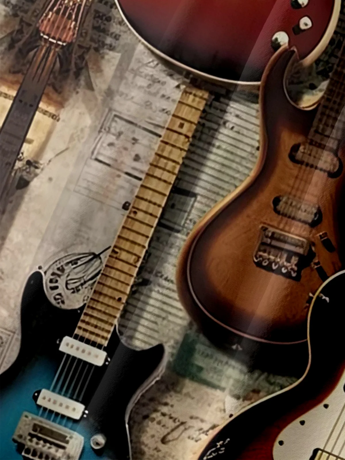 Moisture-wicking Rock Punk Music Festival Art Electric Guitar Chest Pocket Casual Shirt