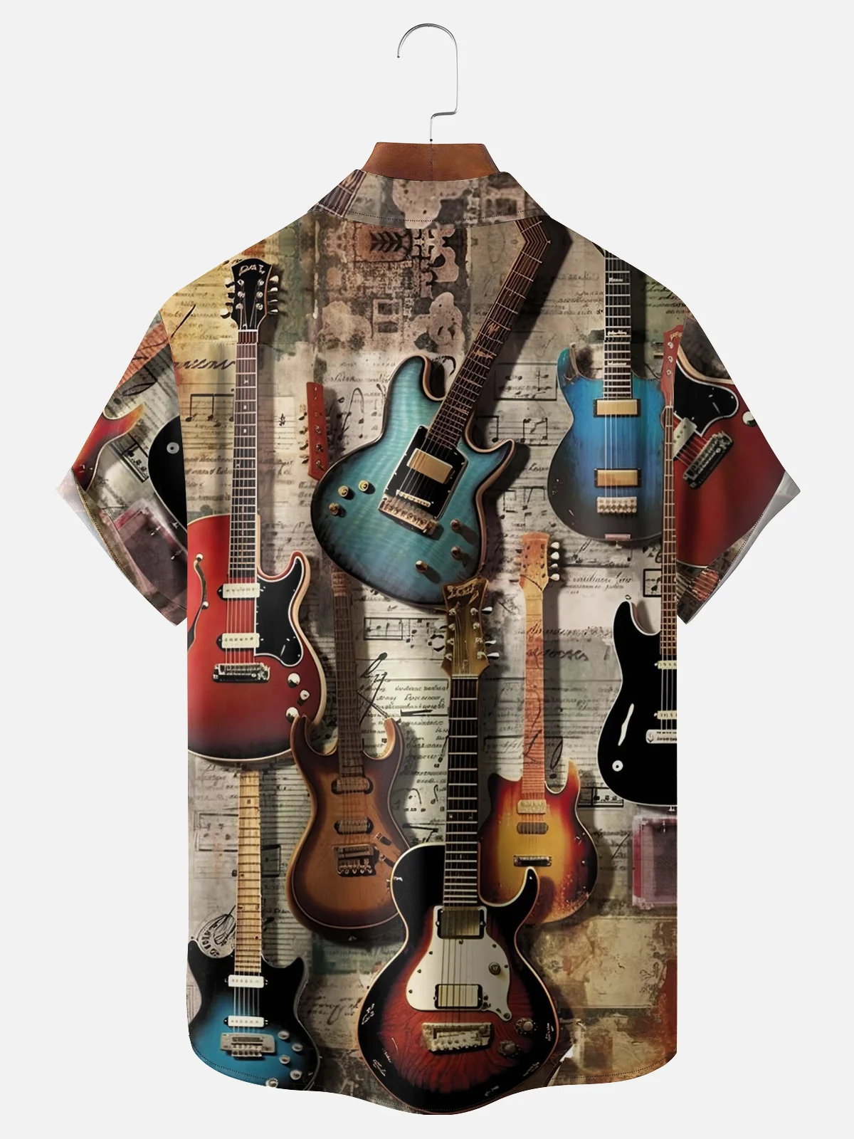 Moisture-wicking Rock Punk Music Festival Art Electric Guitar Chest Pocket Casual Shirt