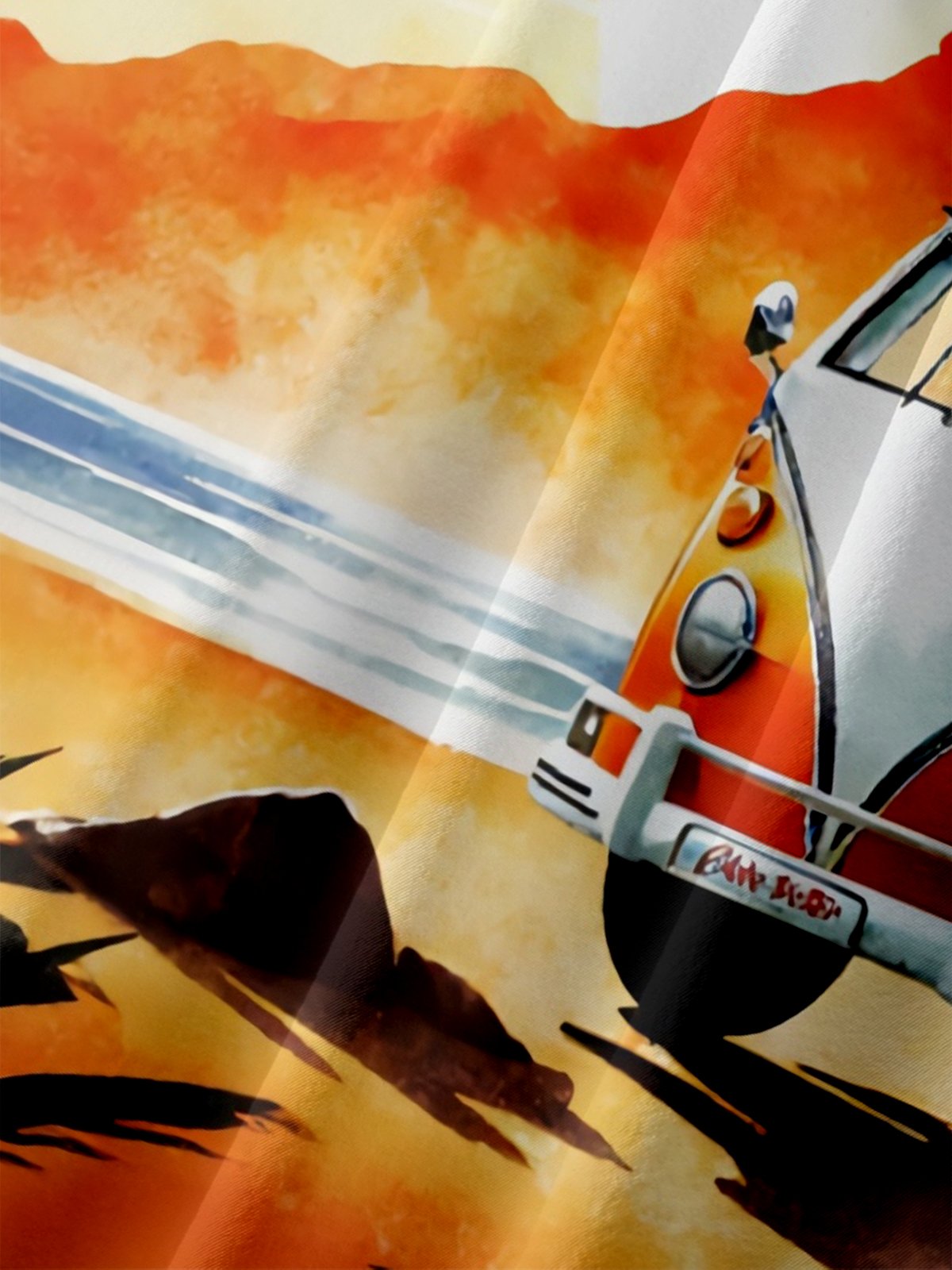 Moisture Wicking Sunset Scenery Vintage Car Vacation Chest Pocket Holiday Hawaiian Shirt