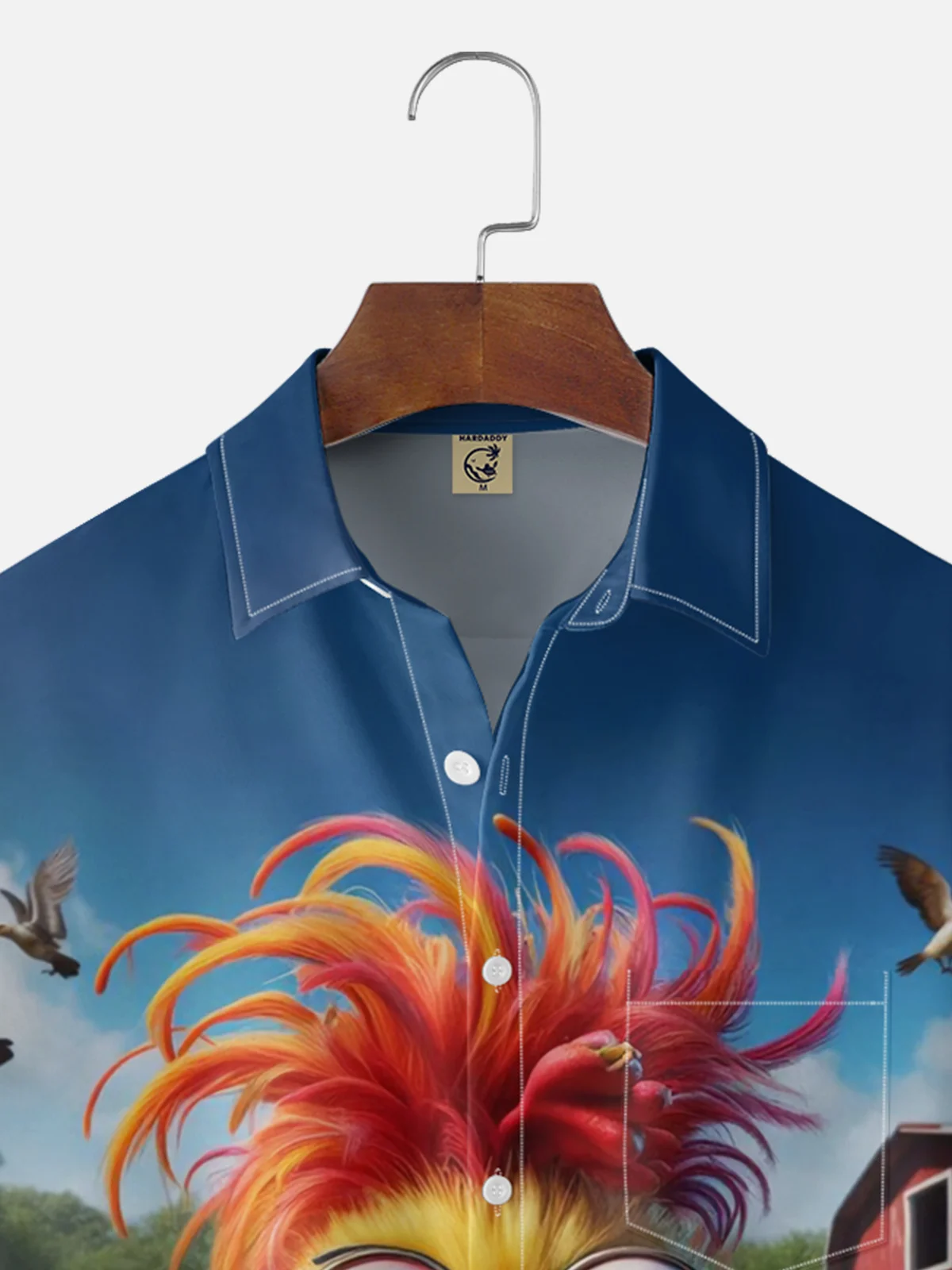 Moisture-wicking Big-Eyed Chicken Playful Print Chest Pocket Hawaiian Shirt