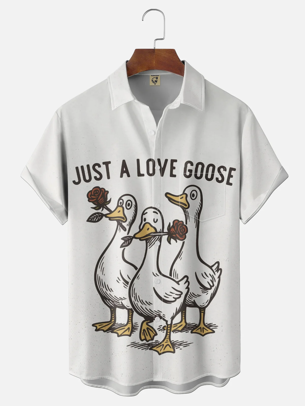 Moisture-wicking Just A Love Goose Valentine‘s Day Color Chest Pocket Casual Shirt