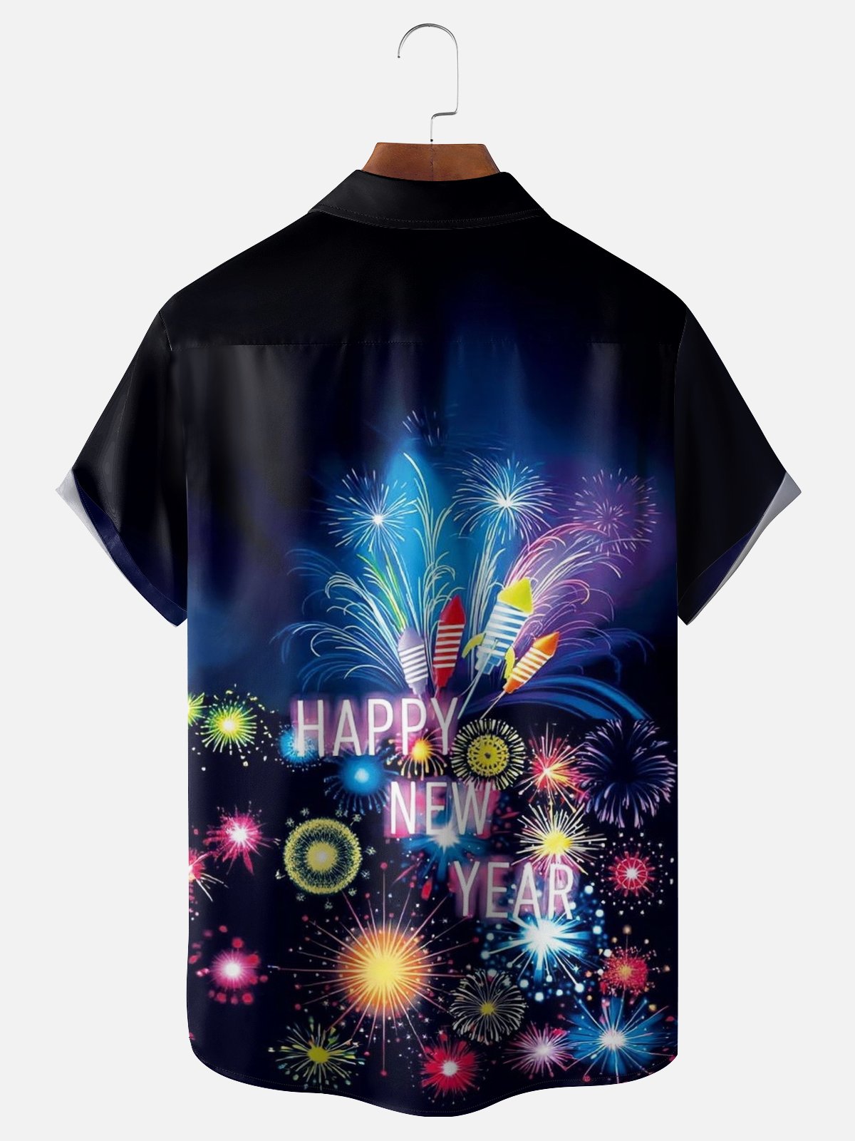 Moisture Wicking Happy New Year Chest Pocket Holiday Hawaiian Shirt