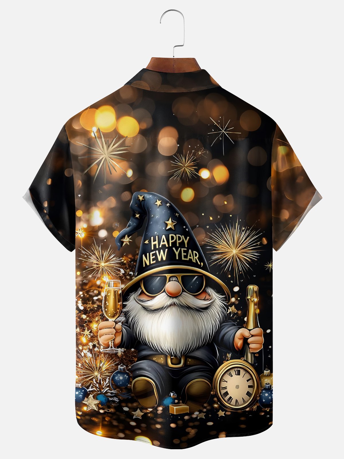 Moisture-wicking New Year Fireworks Gnome Fun Chest Pocket Casual Shirt