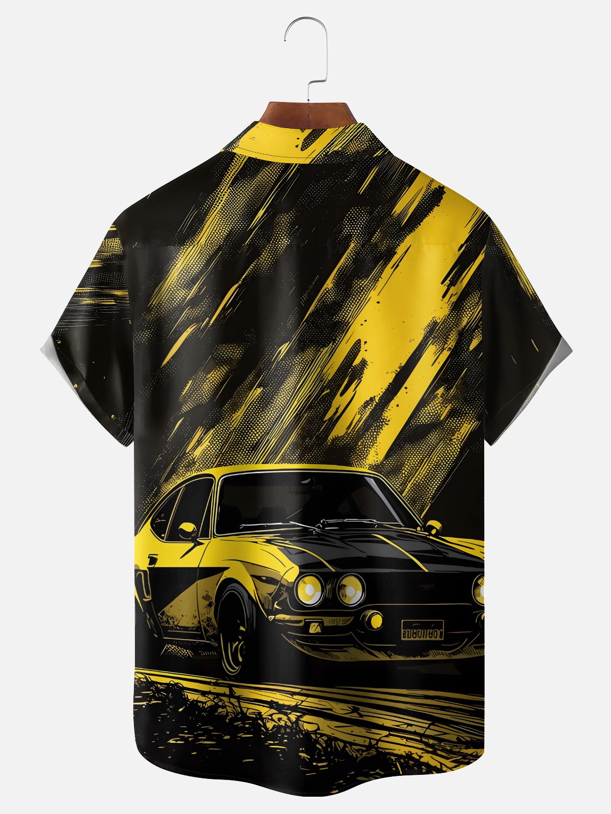 Moisture Wicking Retro Car Painting Chest Pocket Holiday Hawaiian Shirt